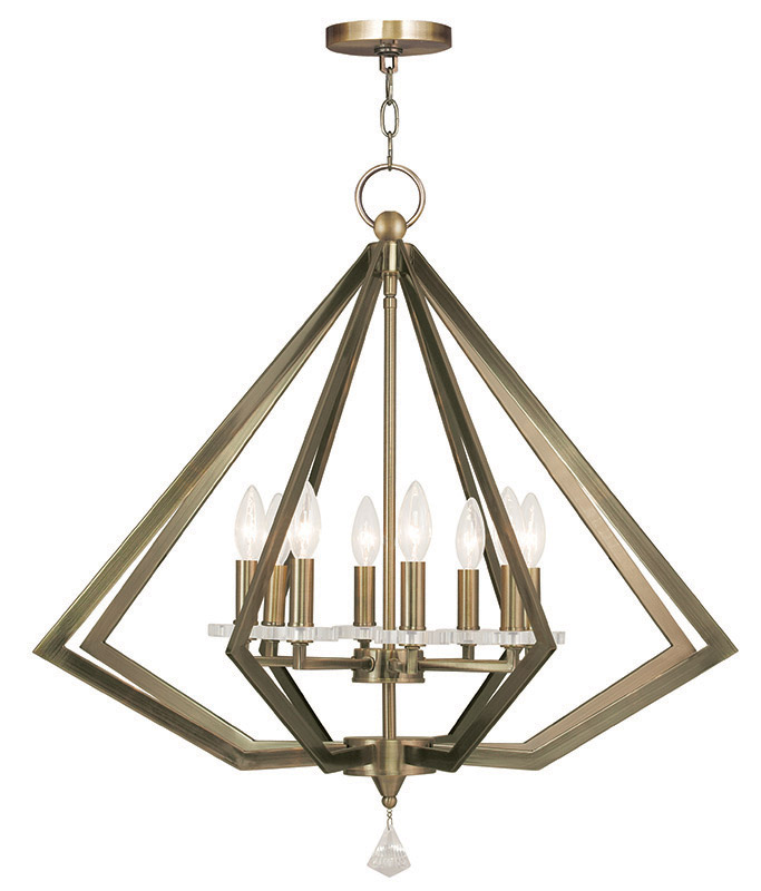 Diamond 8 Light 28 inch Antique Brass Chandelier Ceiling Light