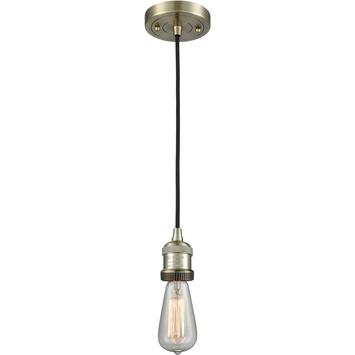Franklin Restoration Bare Bulb 1 Light 2 inch Antique Brass Mini Pendant Ceiling Light, Franklin Restoration