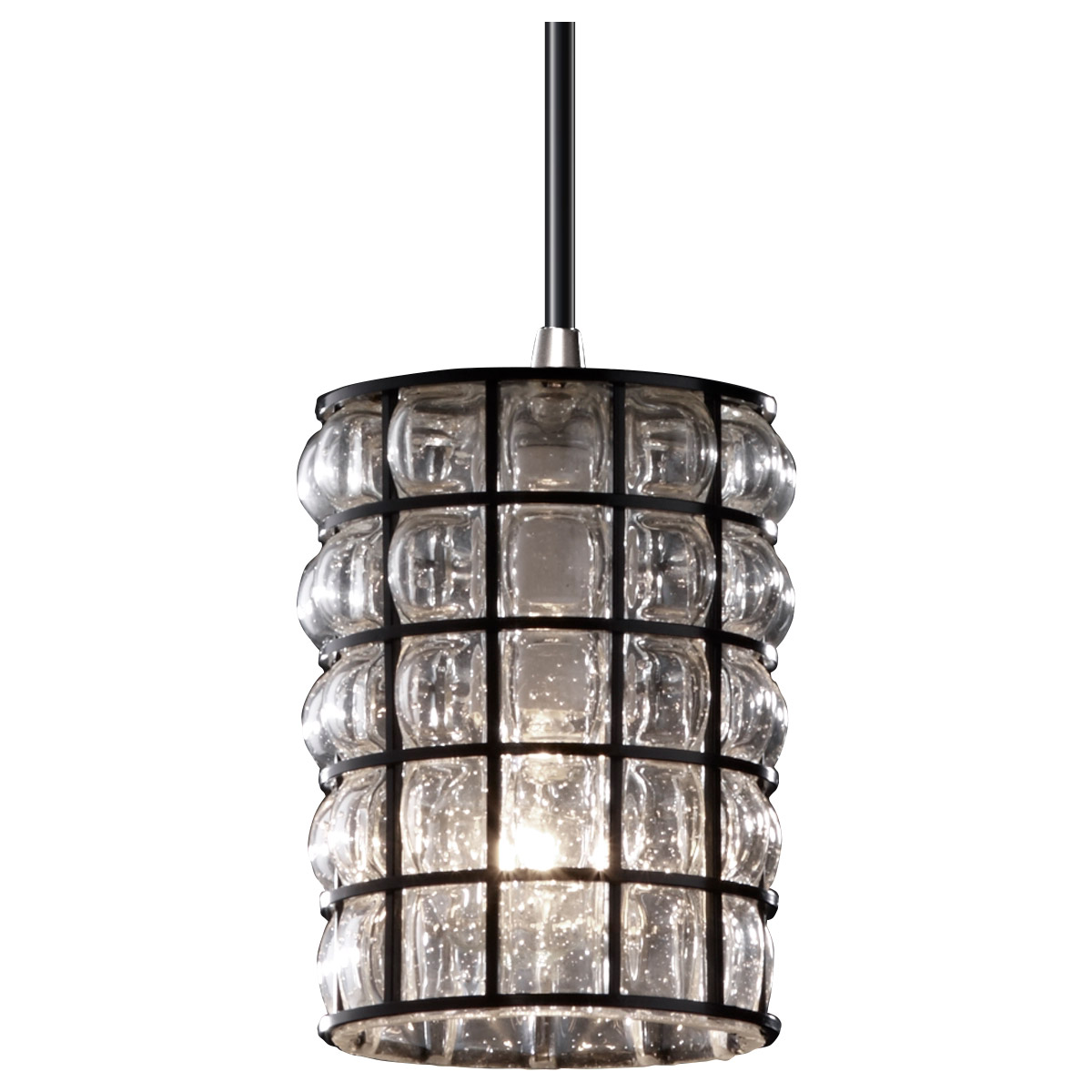 Wire Glass 1 Light 4 inch Polished Chrome Pendant Ceiling Light in Black Cord, Grid with Opal, Incandescent