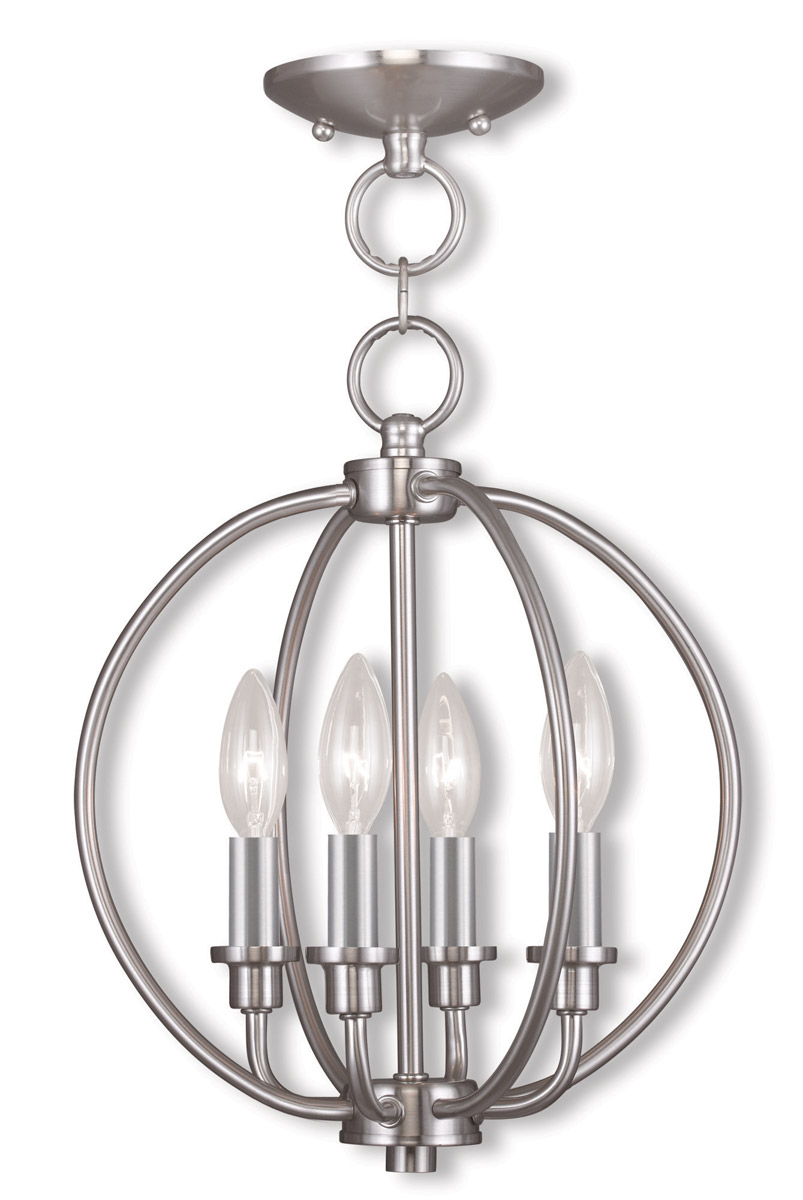 Milania 4 Light 12.5 inch Brushed Nickel Convertible Mini Chandelier/Ceiling Mount Ceiling Light