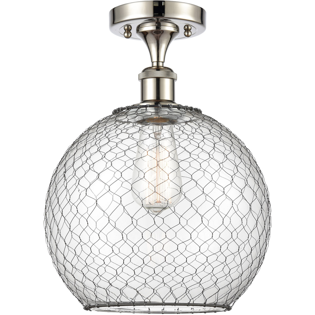 Ballston Large Farmhouse Chicken Wire 1 Light 10 inch Polished Nickel Semi-Flush Mount Ceiling Light, Ballston