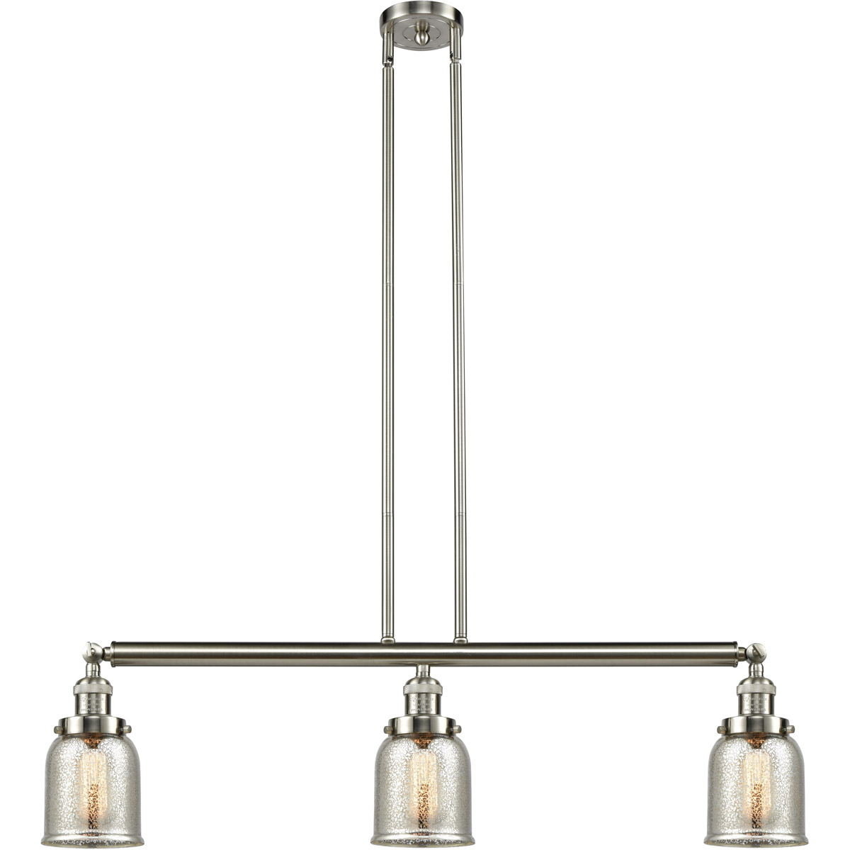 Franklin Restoration Small Bell 3 Light 38 inch Brushed Satin Nickel Island Light Ceiling Light in Silver Plated Mercury Glass, Franklin Restoration