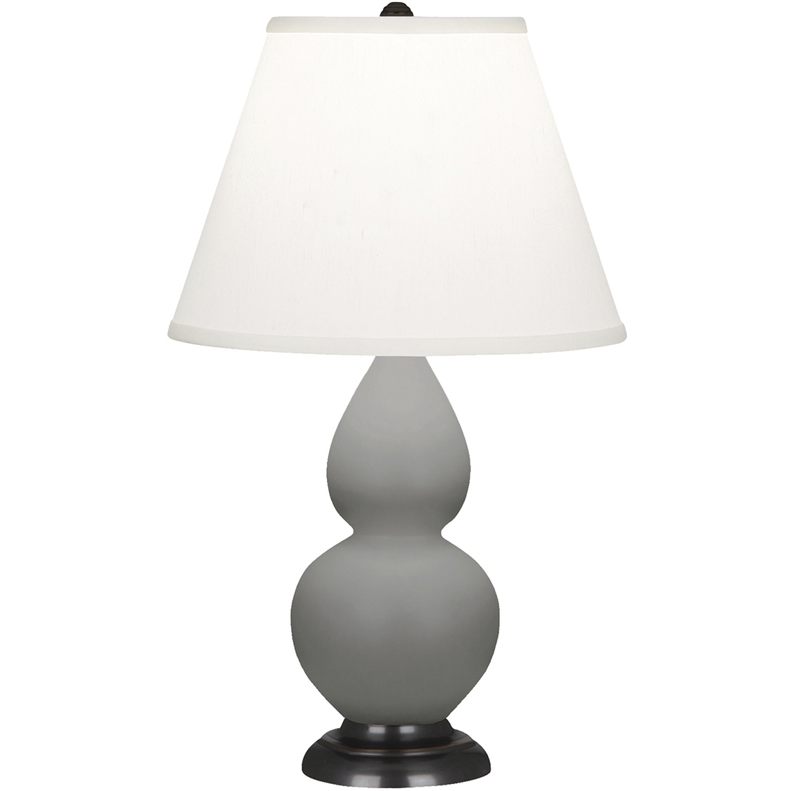 Small Double Gourd 22.75 inch 150 watt Matte Smokey Taupe Glazed Ceramic with Bronze Accent Lamp Portable Light in Matte Smoky Taupe, Pearl Dupioni