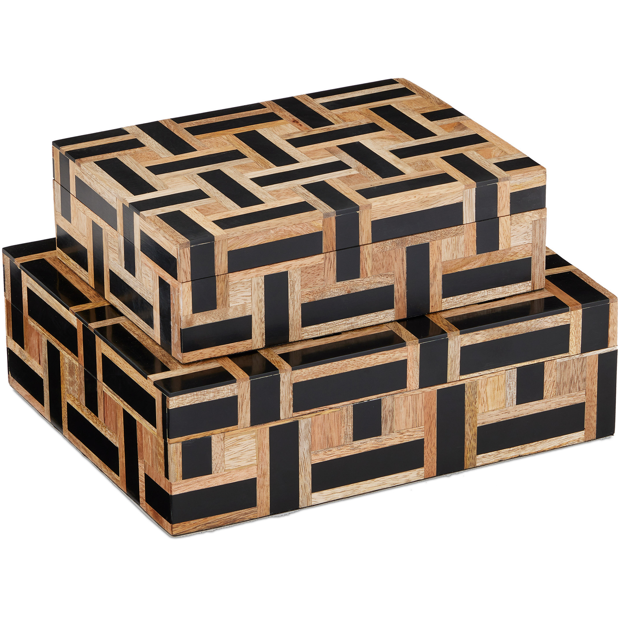 Aarna 8 inch Natural and Black Boxes, Set of 2
