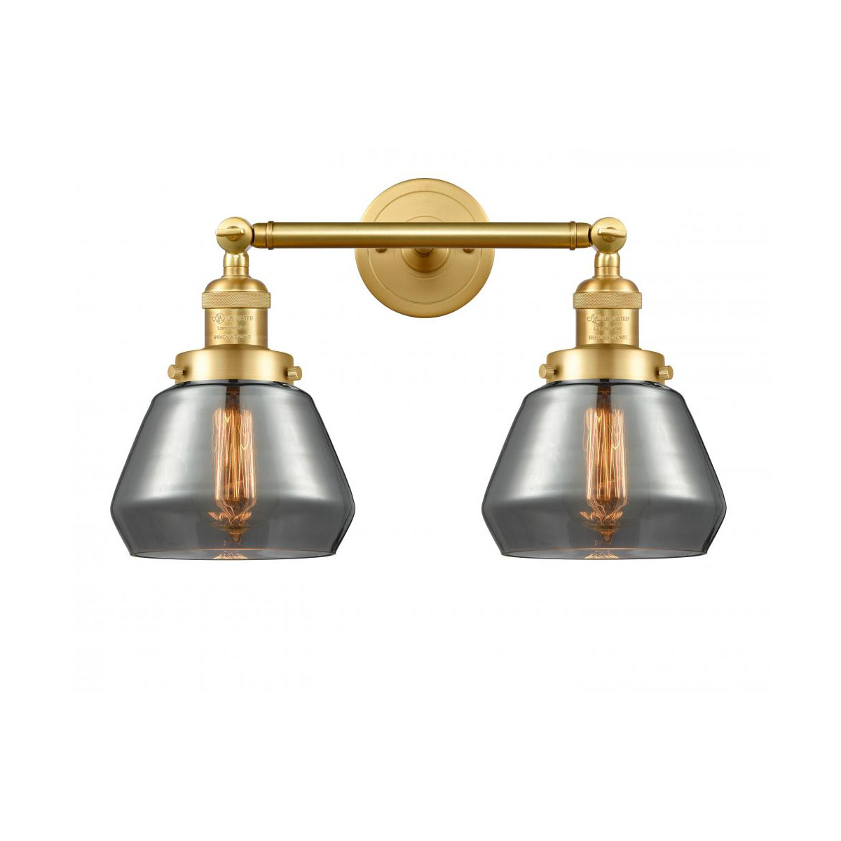 Franklin Restoration Fulton 2 Light 16.5 inch Satin Gold Bath Vanity Light Wall Light in Light Smoke Glass, Franklin Restoration