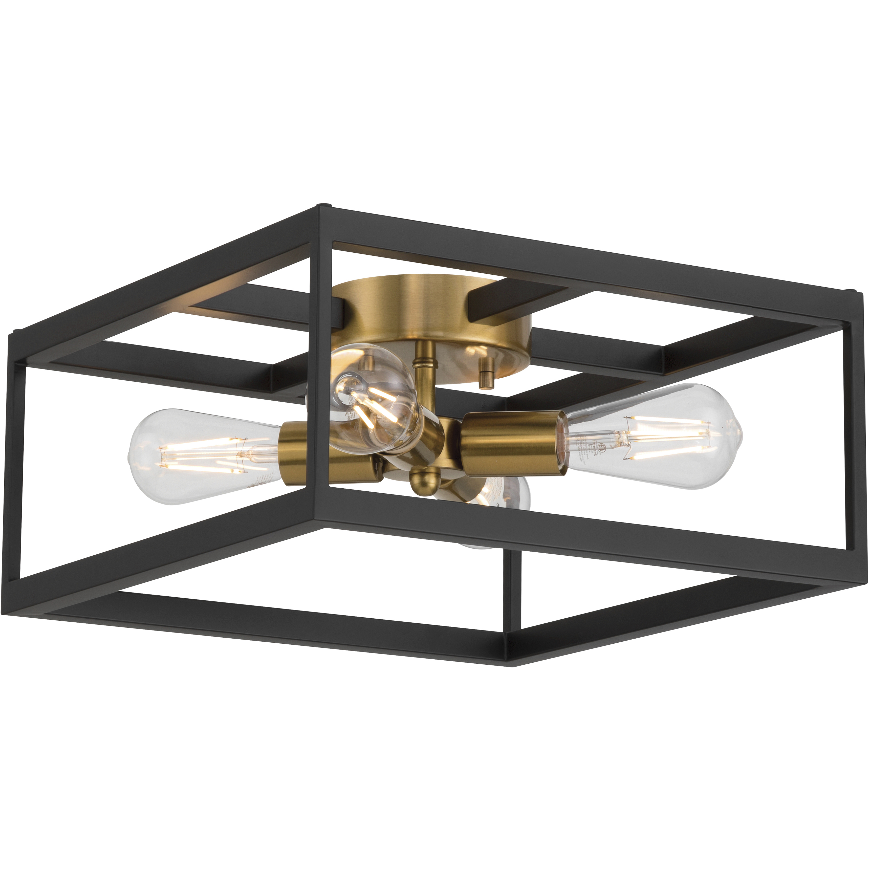 Nikki 4 Light 15 inch Black and Antique Brushed Brass Flush Mount Ceiling Light