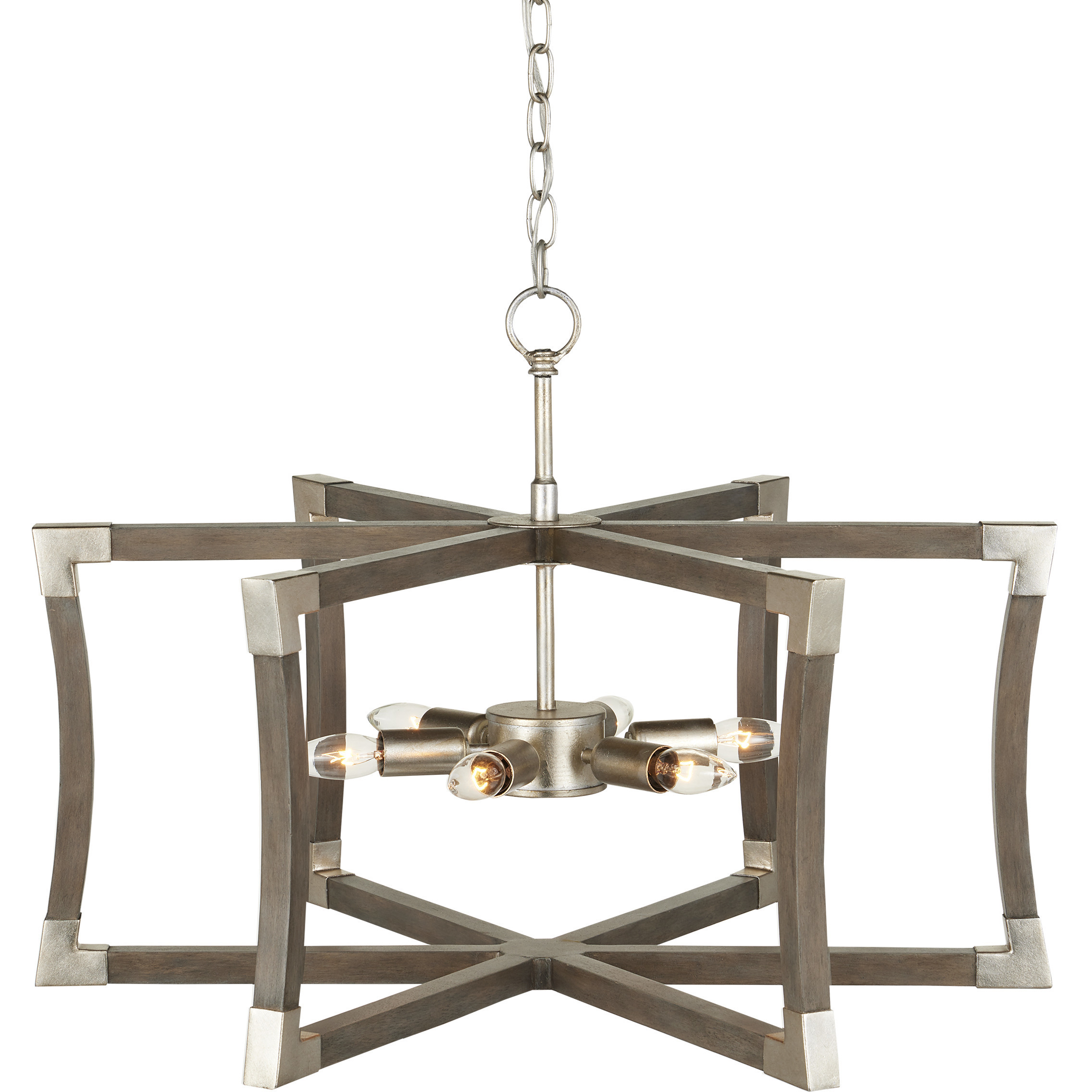 Bastian 6 Light 27 inch Chateau Gray and Contemporary Silver Leaf Lantern Chandelier Ceiling Light, Small