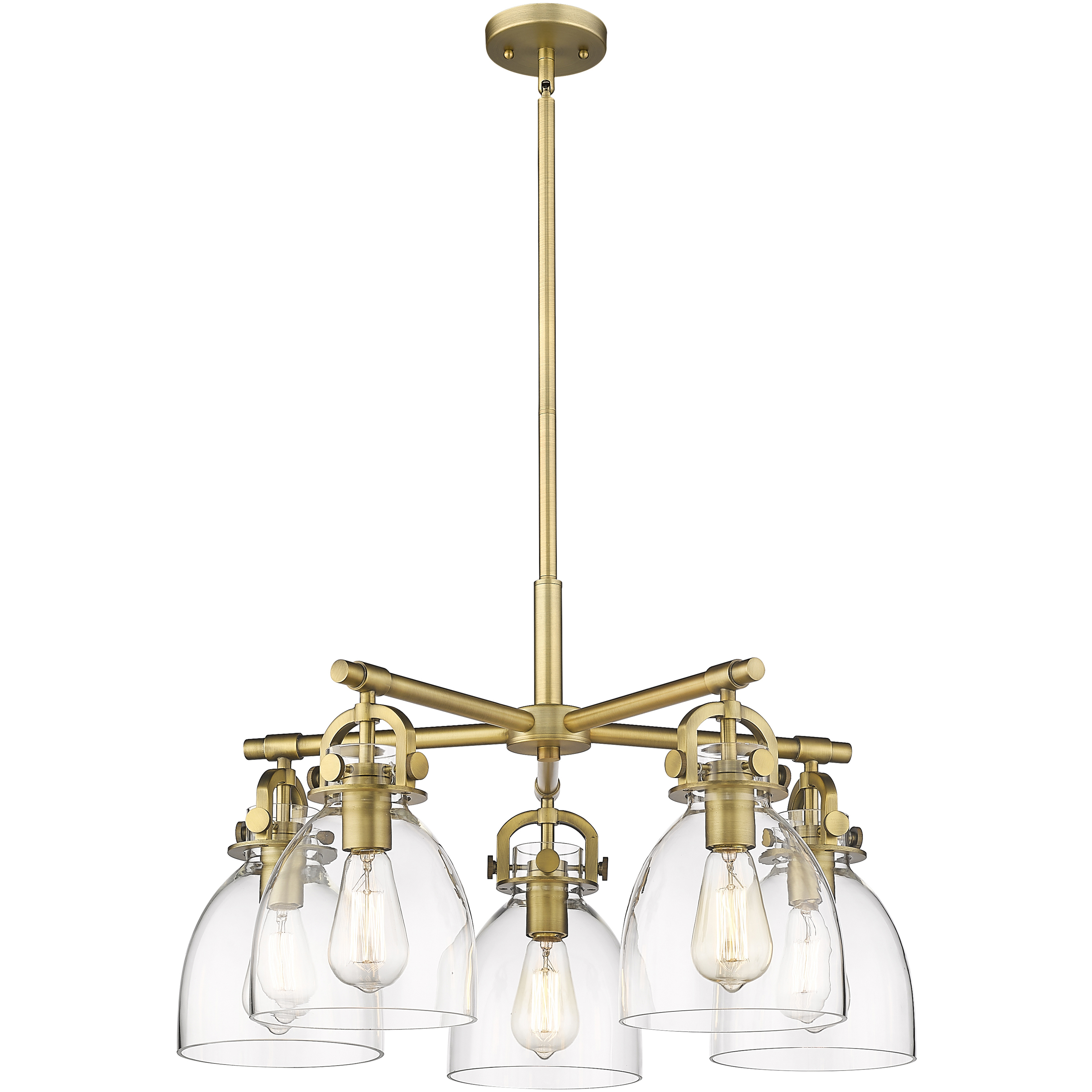 Newton Bell 5 Light 26 inch Brushed Brass Chandelier Ceiling Light in Clear Glass