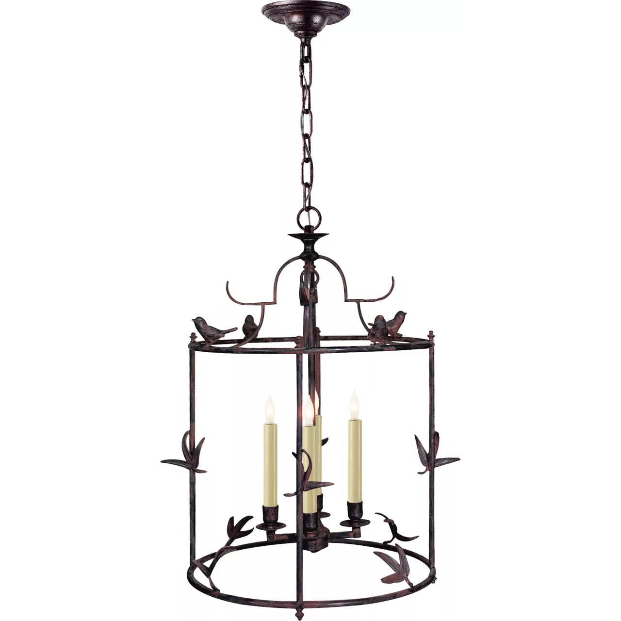 Chapman & Myers Diego 4 Light 16 inch Hand Painted Rust Finish Classical Perching Bird Lantern Ceiling Light, Grande