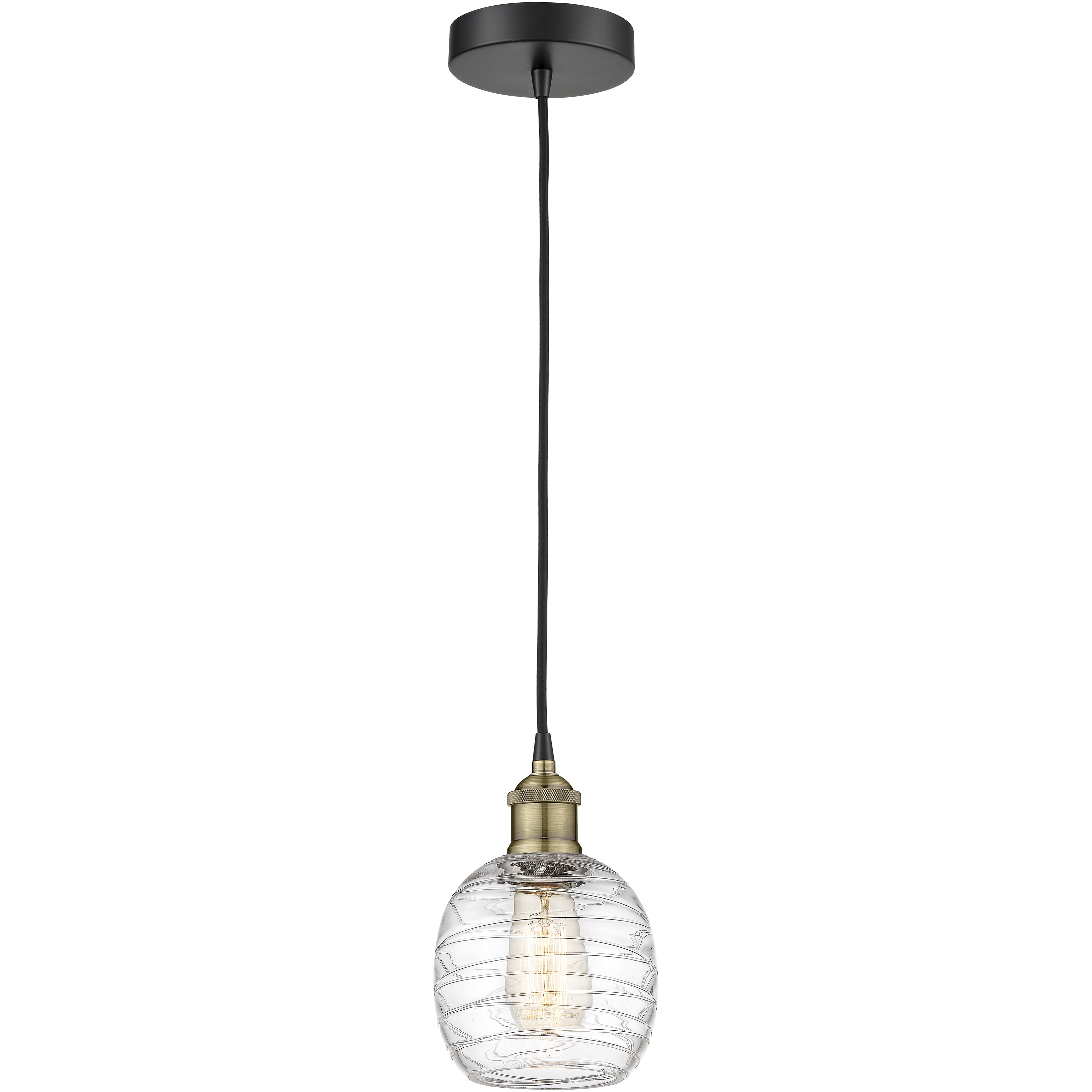 Belfast 1 Light 6 inch Black Antique Brass Mini Pendant Ceiling Light in Deco Swirl Glass