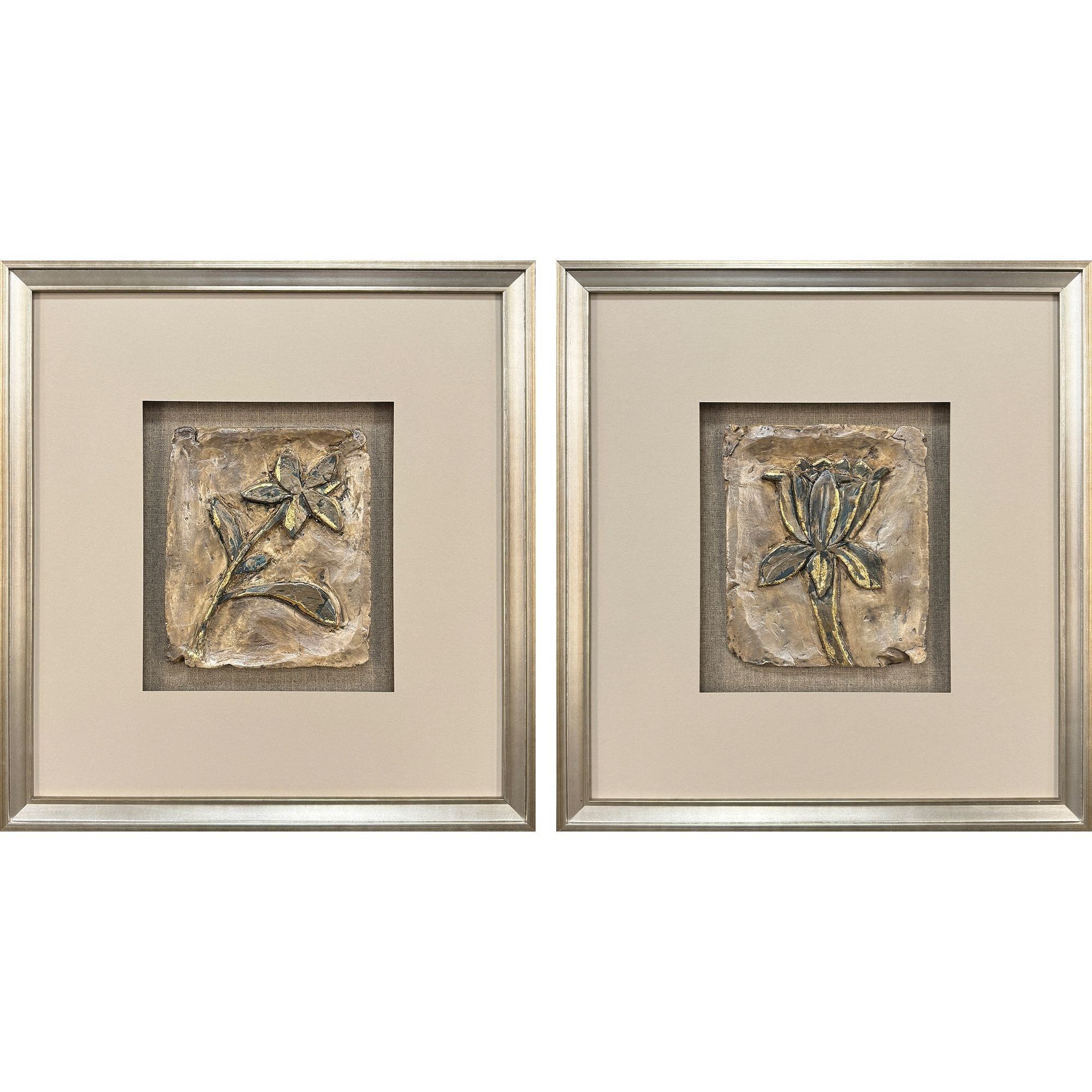 Heirloom Blooms Brown and Blue and Metallic and Neutral Framed Art, The Studio