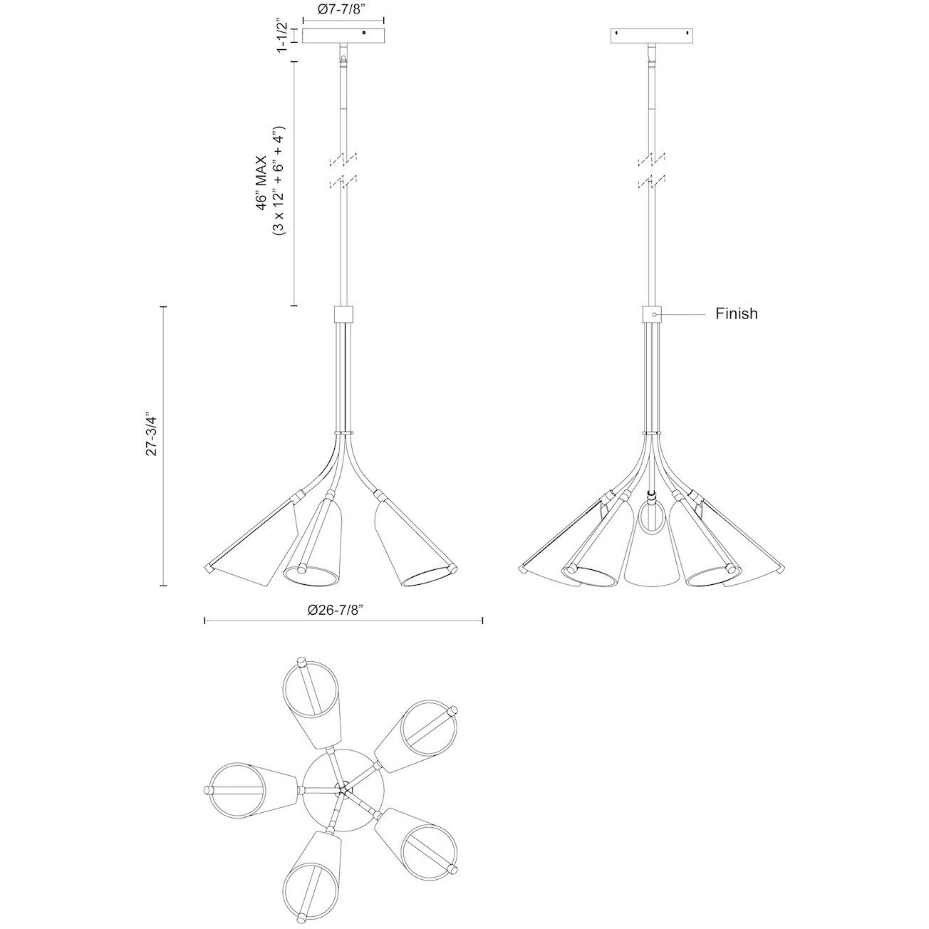 Mulberry LED 26.88 inch Black and Light Guide Chandelier Ceiling Light