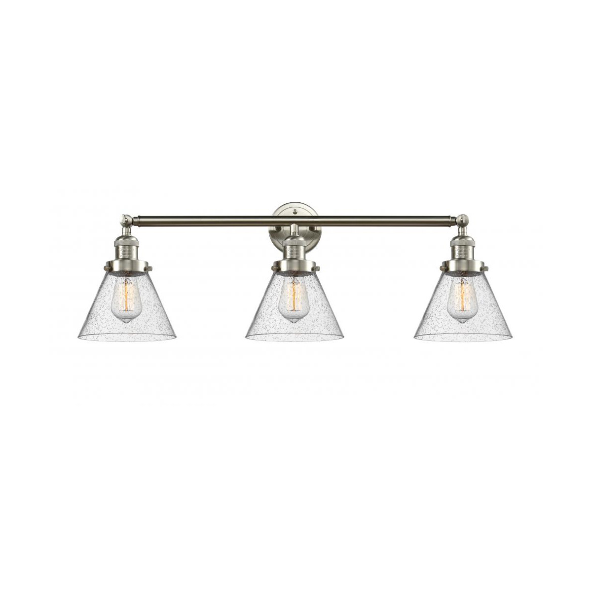 Franklin Restoration Large Cone LED 32 inch Brushed Satin Nickel Bath Vanity Light Wall Light in Seedy Glass, Franklin Restoration