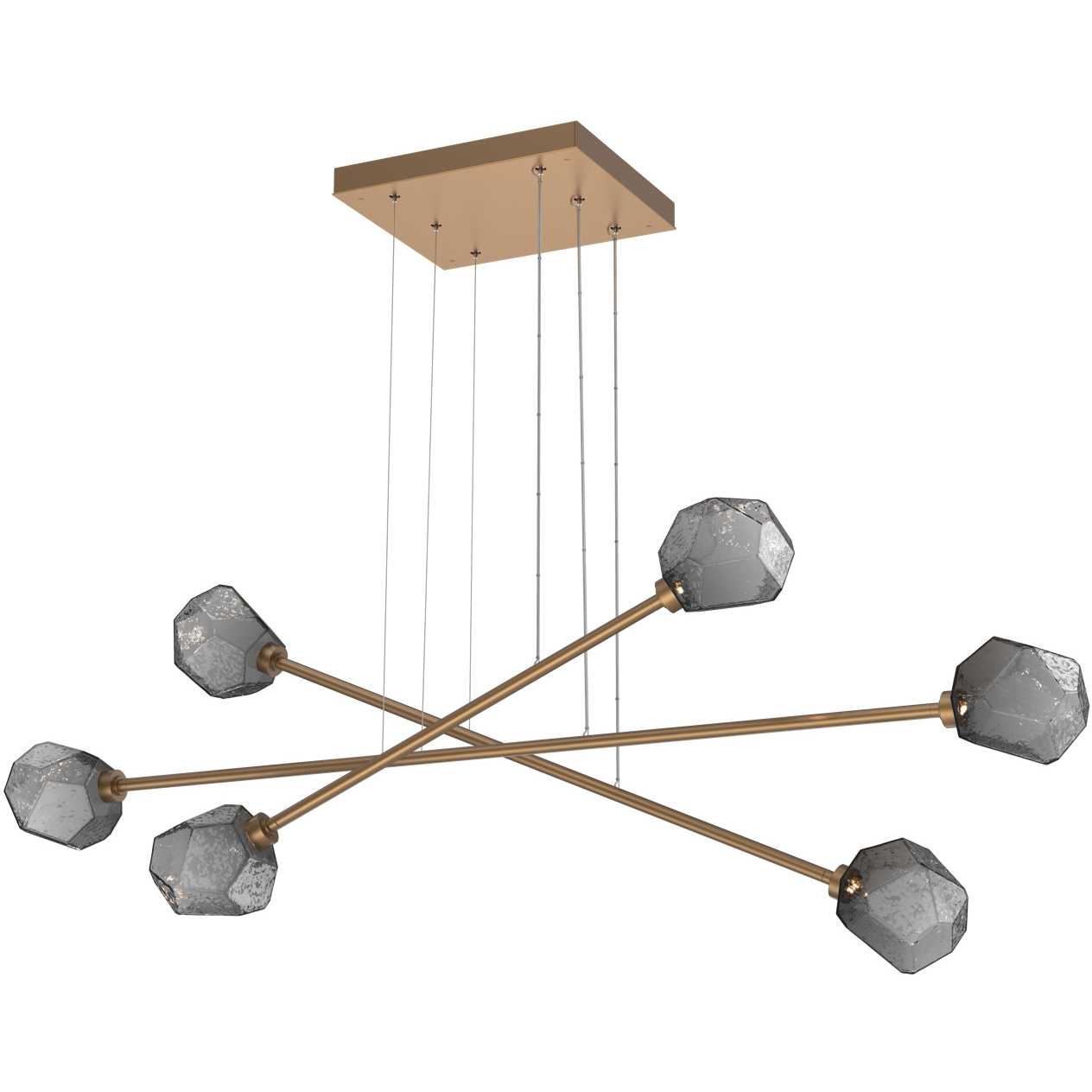 Gem LED Novel Brass Linear Multi-Pendant Ceiling Light in Smoke, 2700K LED, Triple Moda
