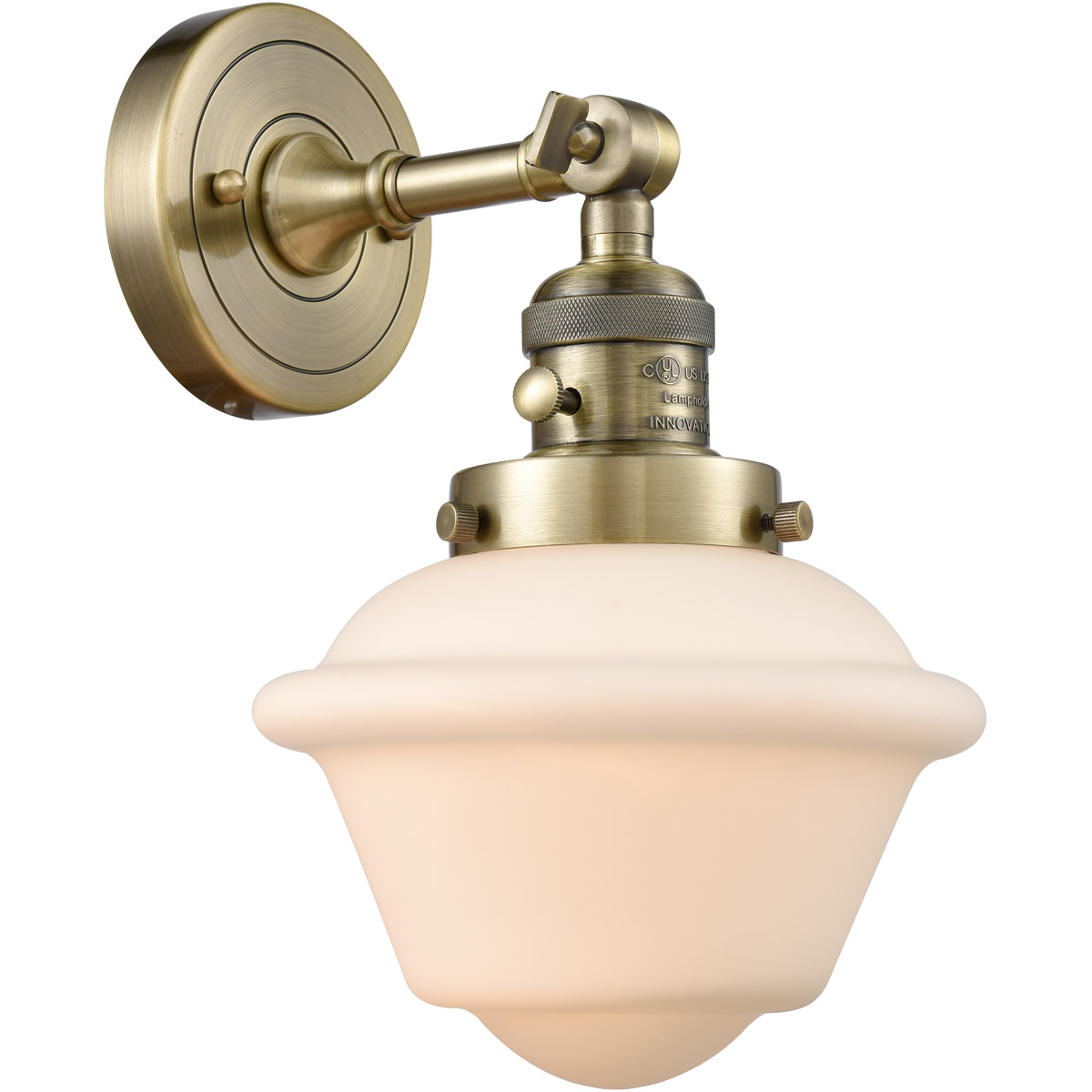 Franklin Restoration Small Oxford LED 7.5 inch Antique Brass Sconce Wall Light in Matte White Glass, Franklin Restoration