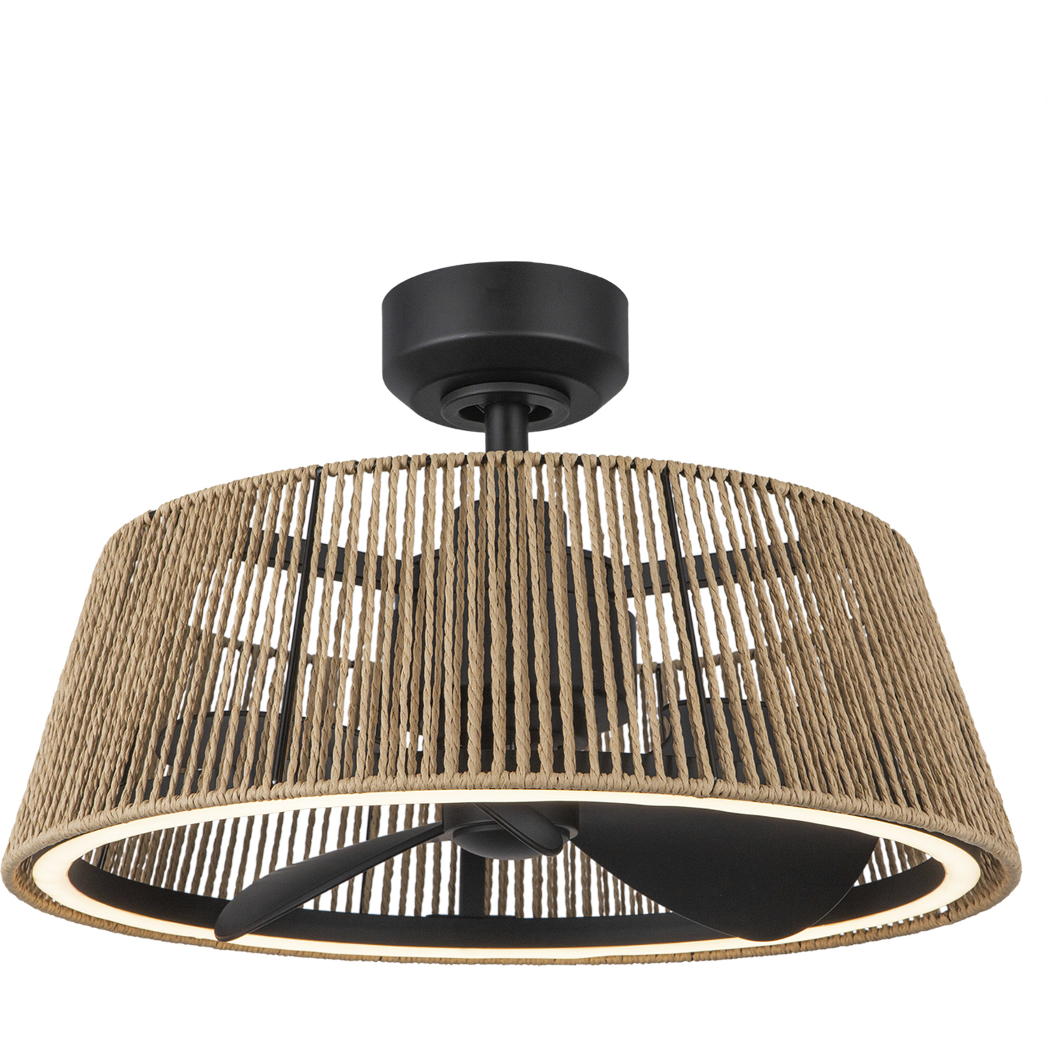Isla 24 inch Matte Black and Braided Rope Ceiling Fan