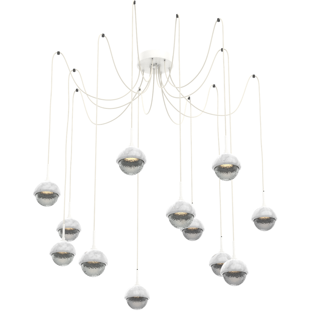 Cabochon LED 14.1 inch Salt White with White Marble Swag Multi-Pendant Ceiling Light in 3000K LED, Smoke