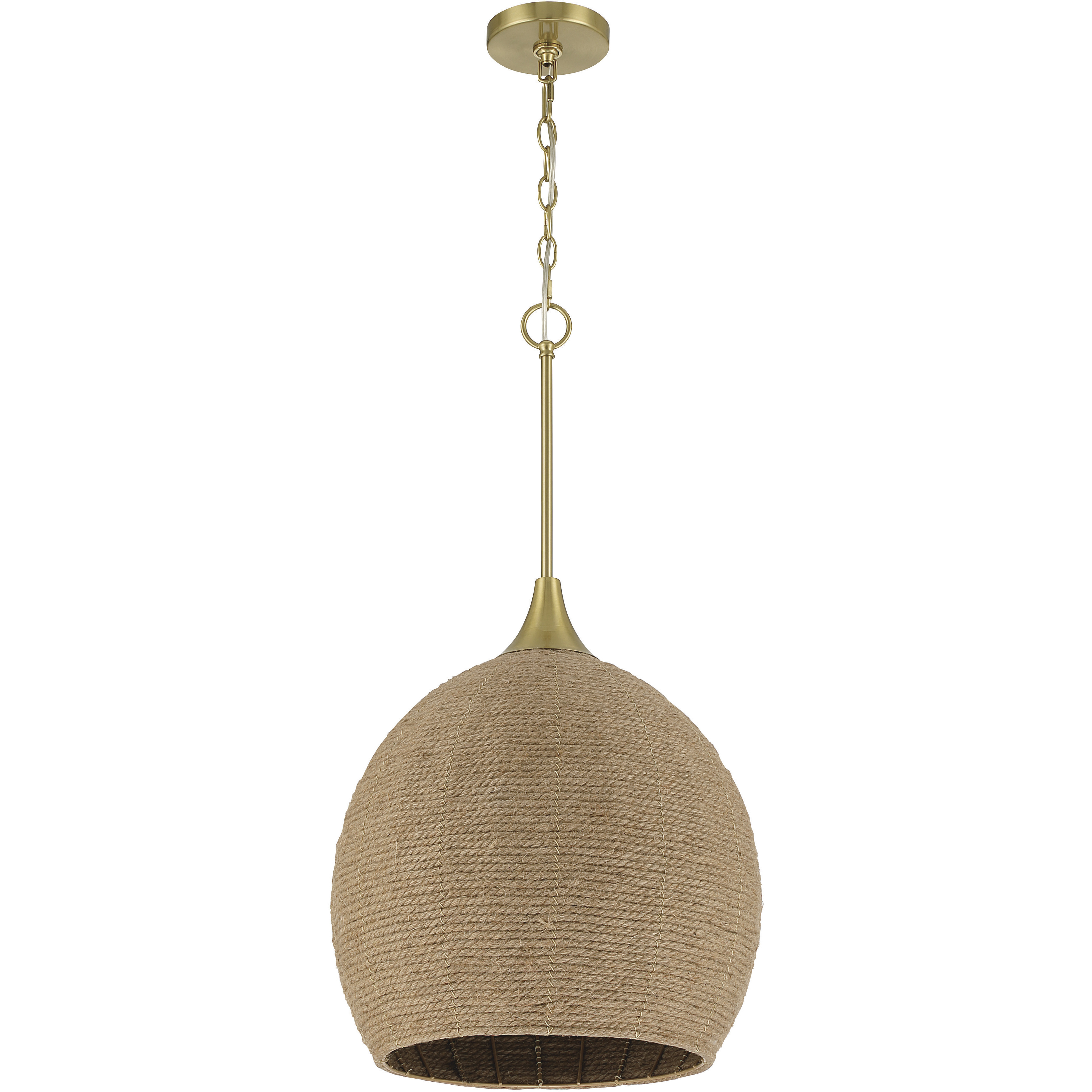 Keira 1 Light 16 inch Satin Brass Pendant Ceiling Light in Natural Rope
