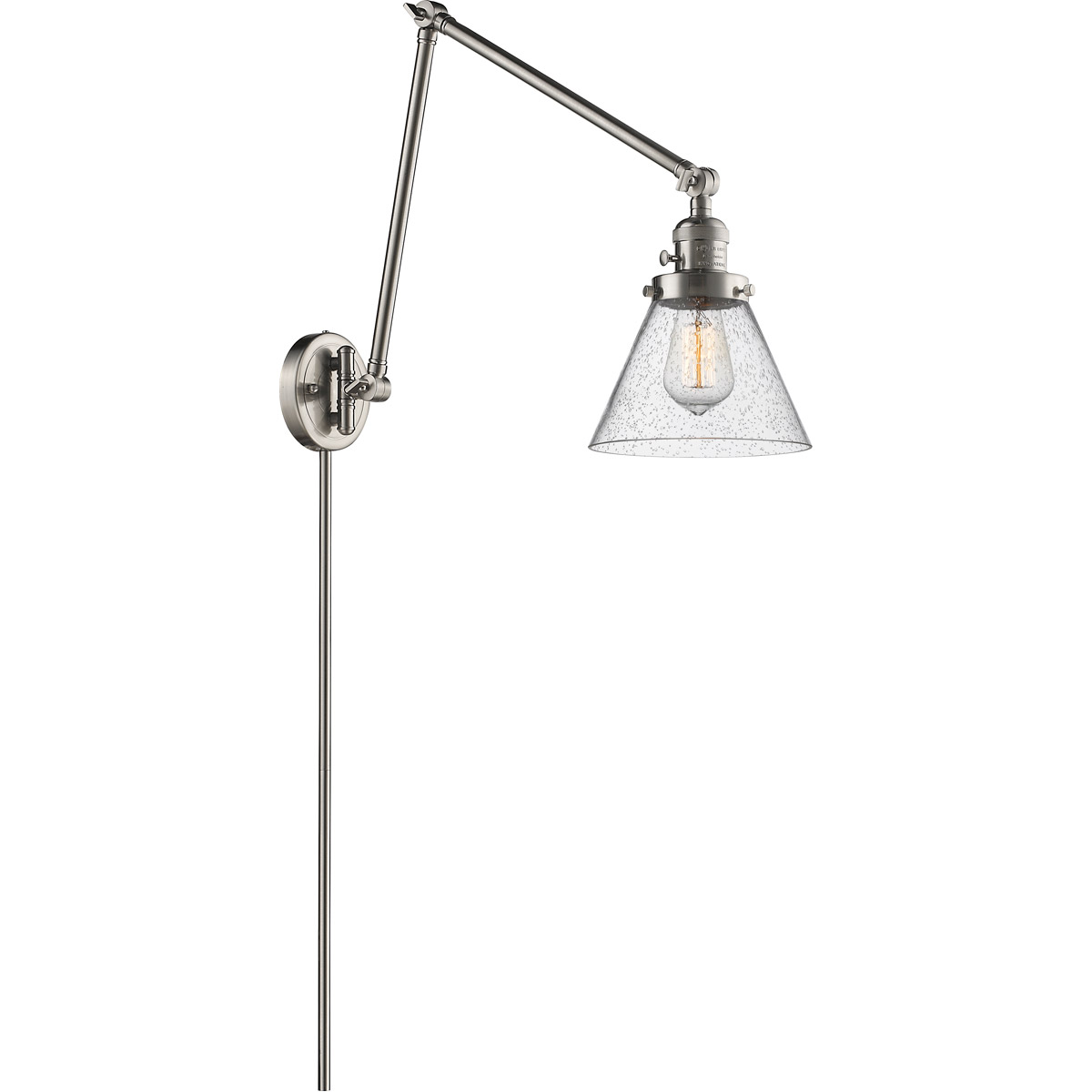 Large Cone 30 inch 60.00 watt Satin Nickel Swing Arm Wall Light, Franklin Restoration
