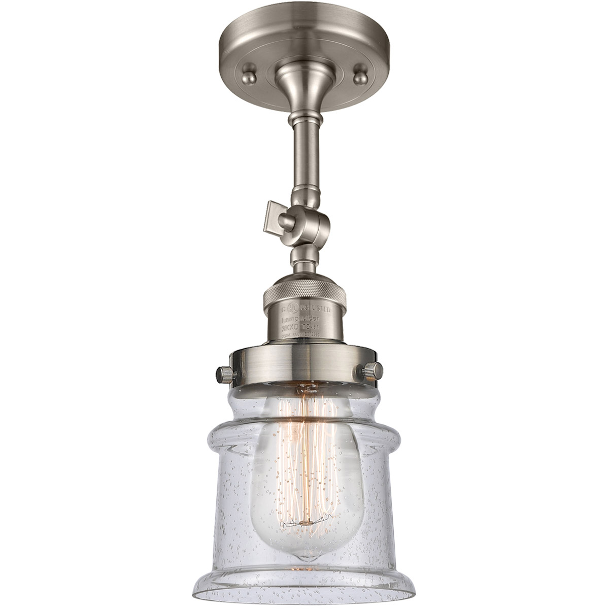 Franklin Restoration Small Canton 1 Light 6 inch Brushed Satin Nickel Semi-Flush Mount Ceiling Light in Seedy Glass, Franklin Restoration