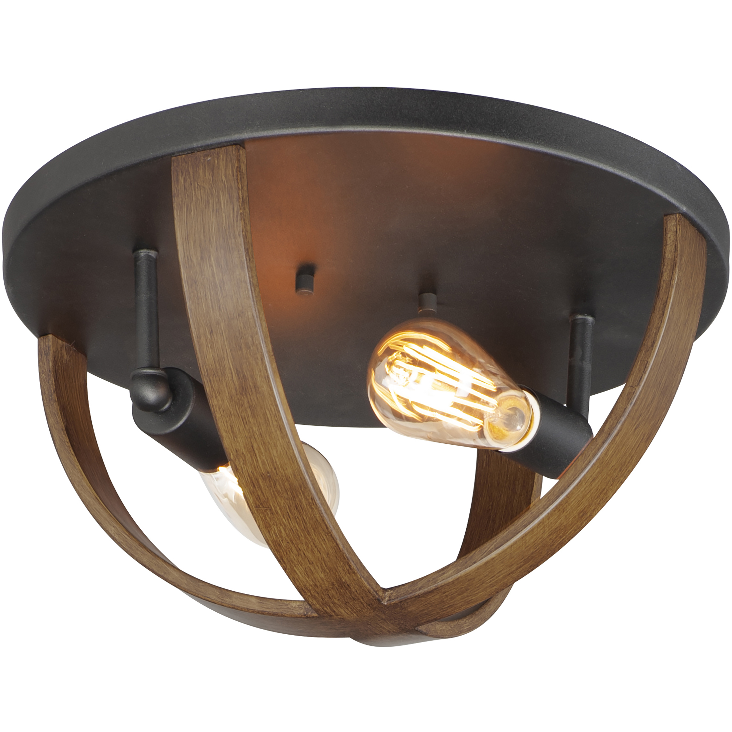 Compass 2 Light 15.75 inch Antique Pecan and Black Flush Mount Ceiling Light
