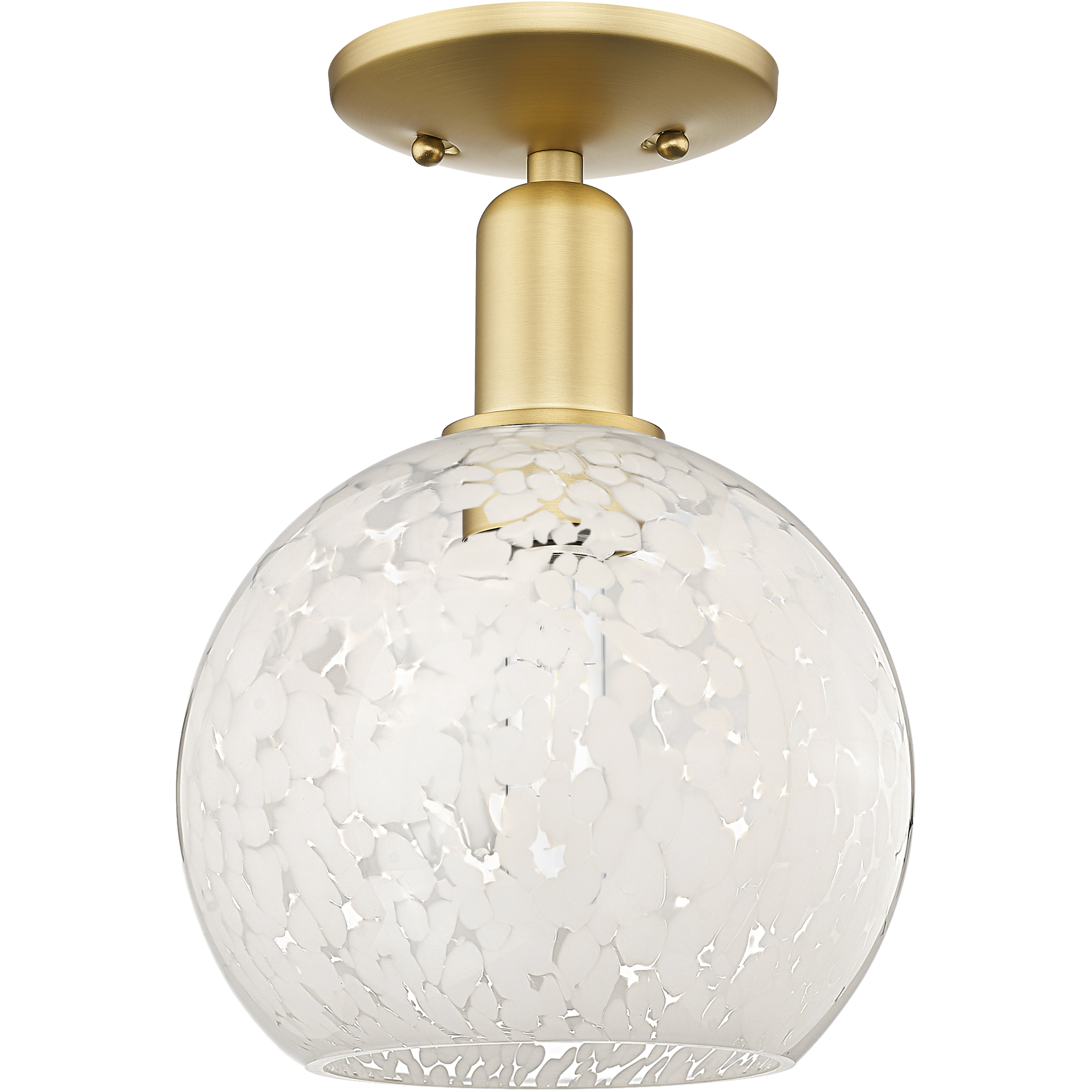 Arcadia White Mouchette 1 Light 8 inch Satin Gold Semi-Flush Mount Ceiling Light