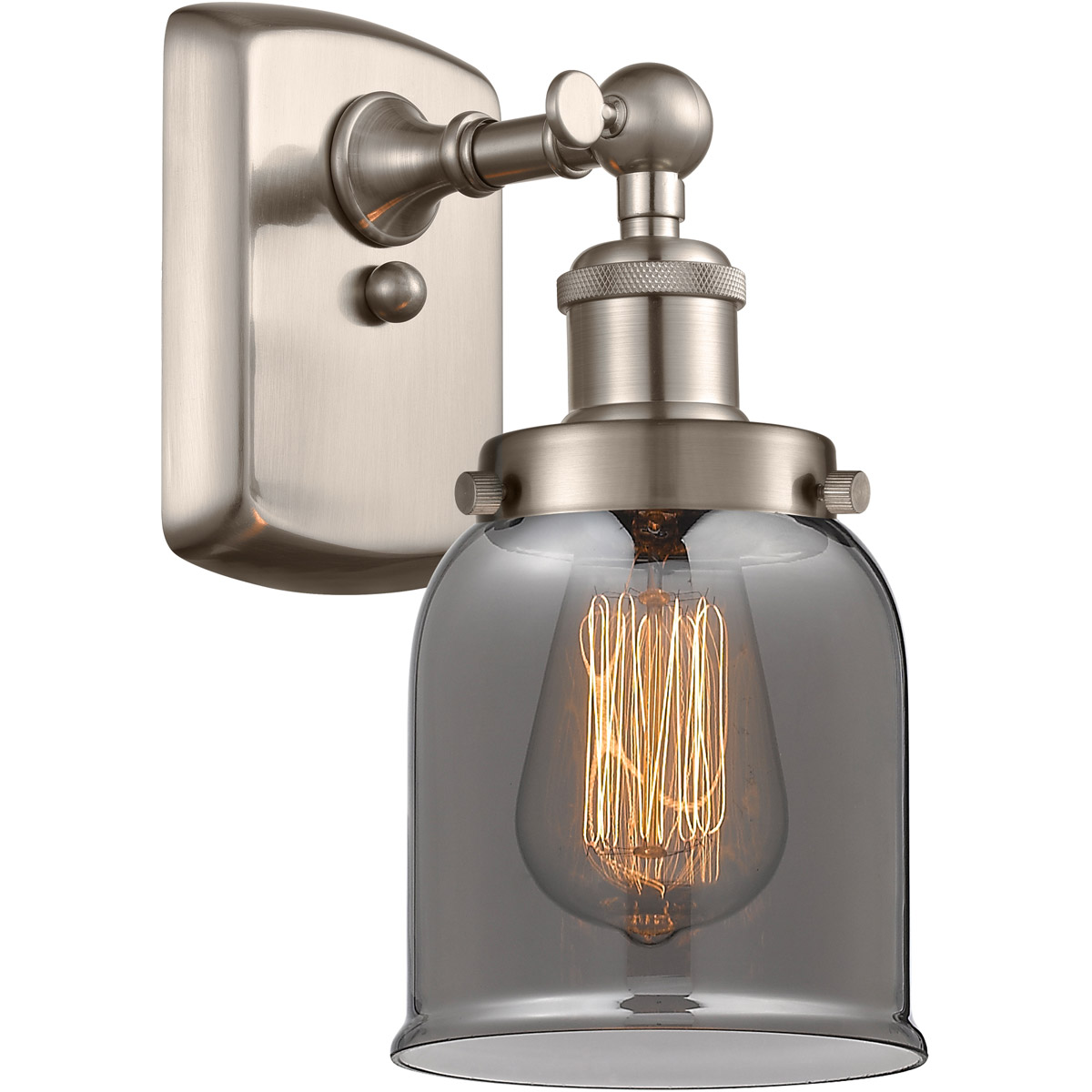 Ballston Small Bell 1 Light 5 inch Brushed Satin Nickel Sconce Wall Light in Light Smoke Glass, Ballston