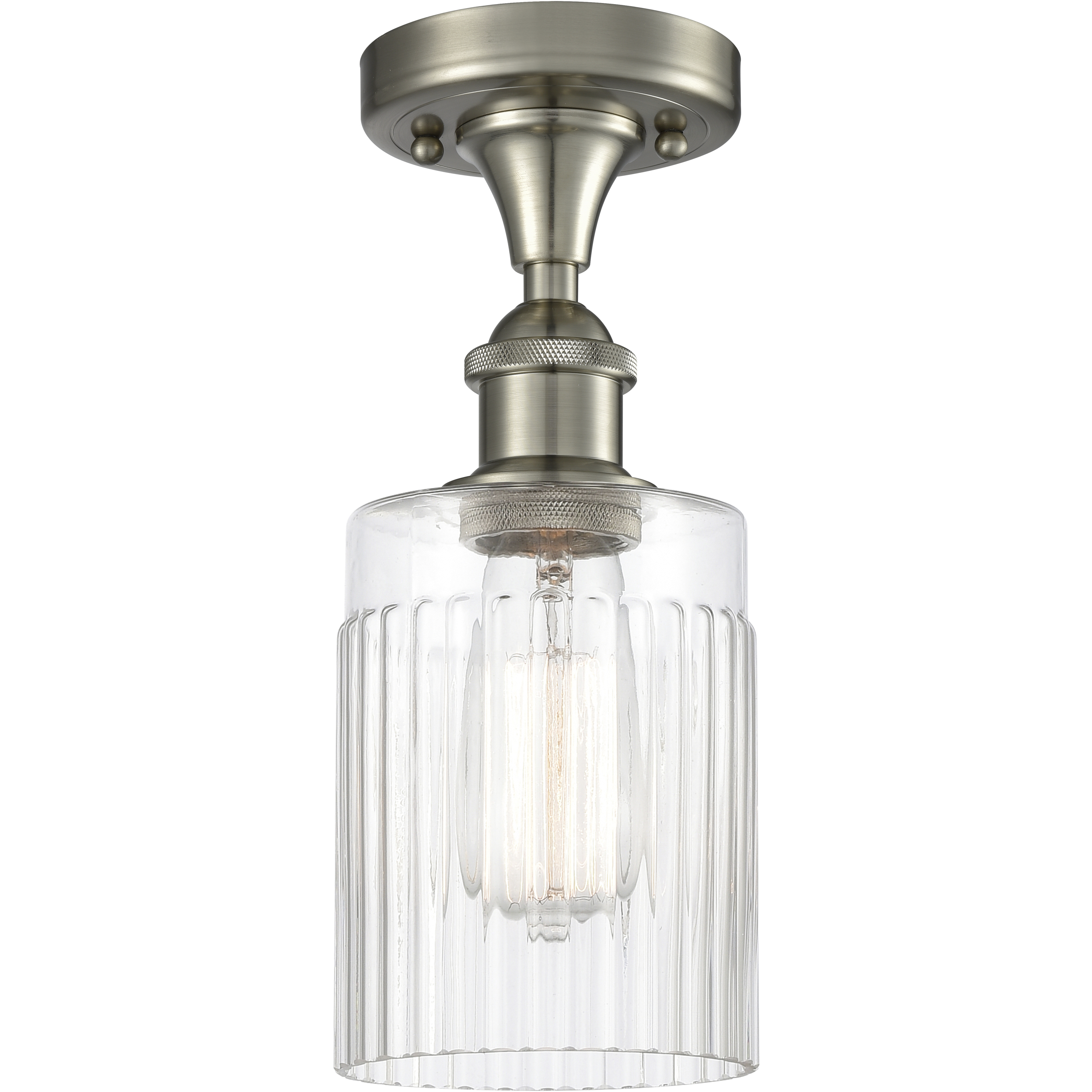 Edison Hadley 1 Light 4.5 inch Brushed Satin Nickel Semi-Flush Mount Ceiling Light in Clear Glass