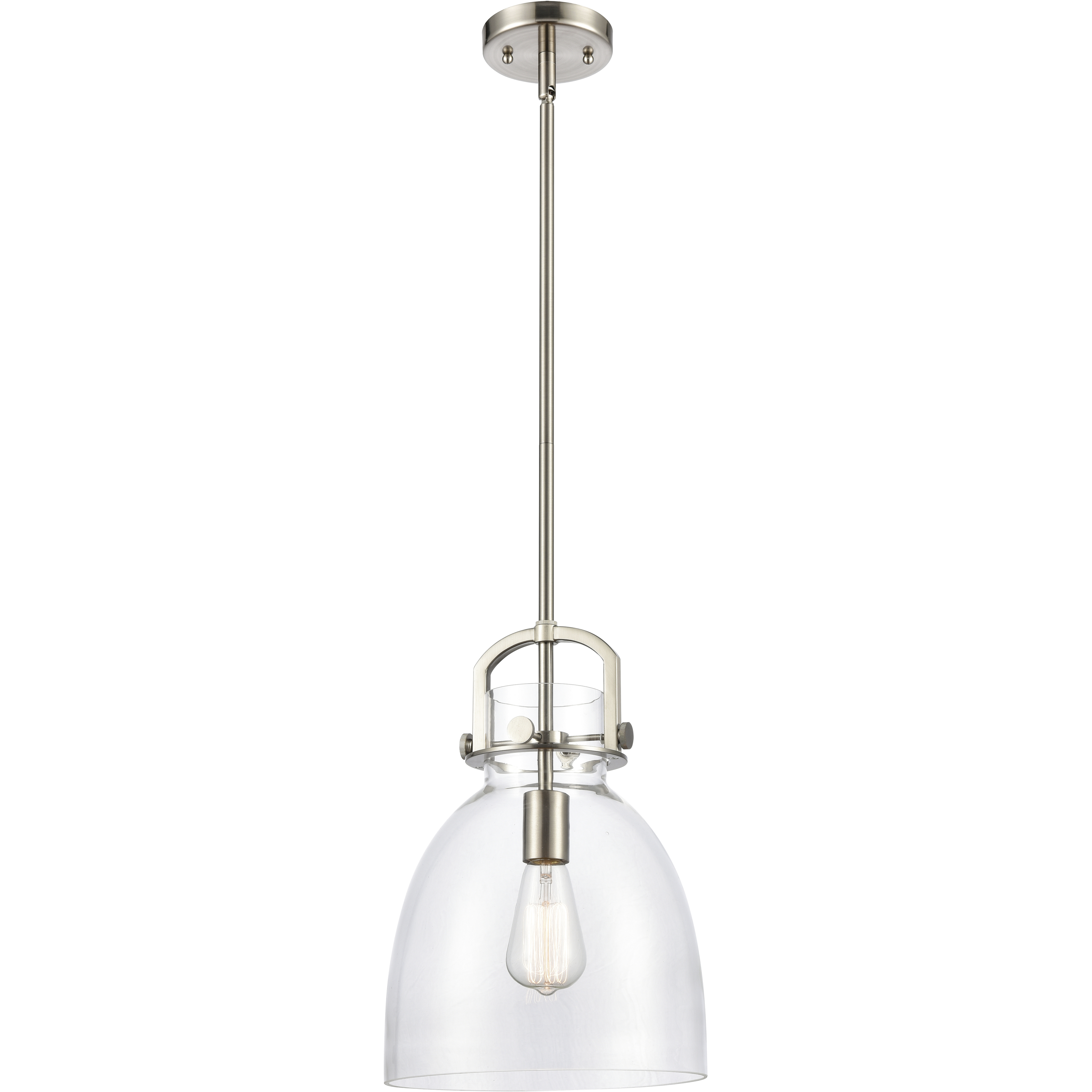 Newton Bell 1 Light 10 inch Satin Nickel Mini Pendant Ceiling Light in Clear Glass