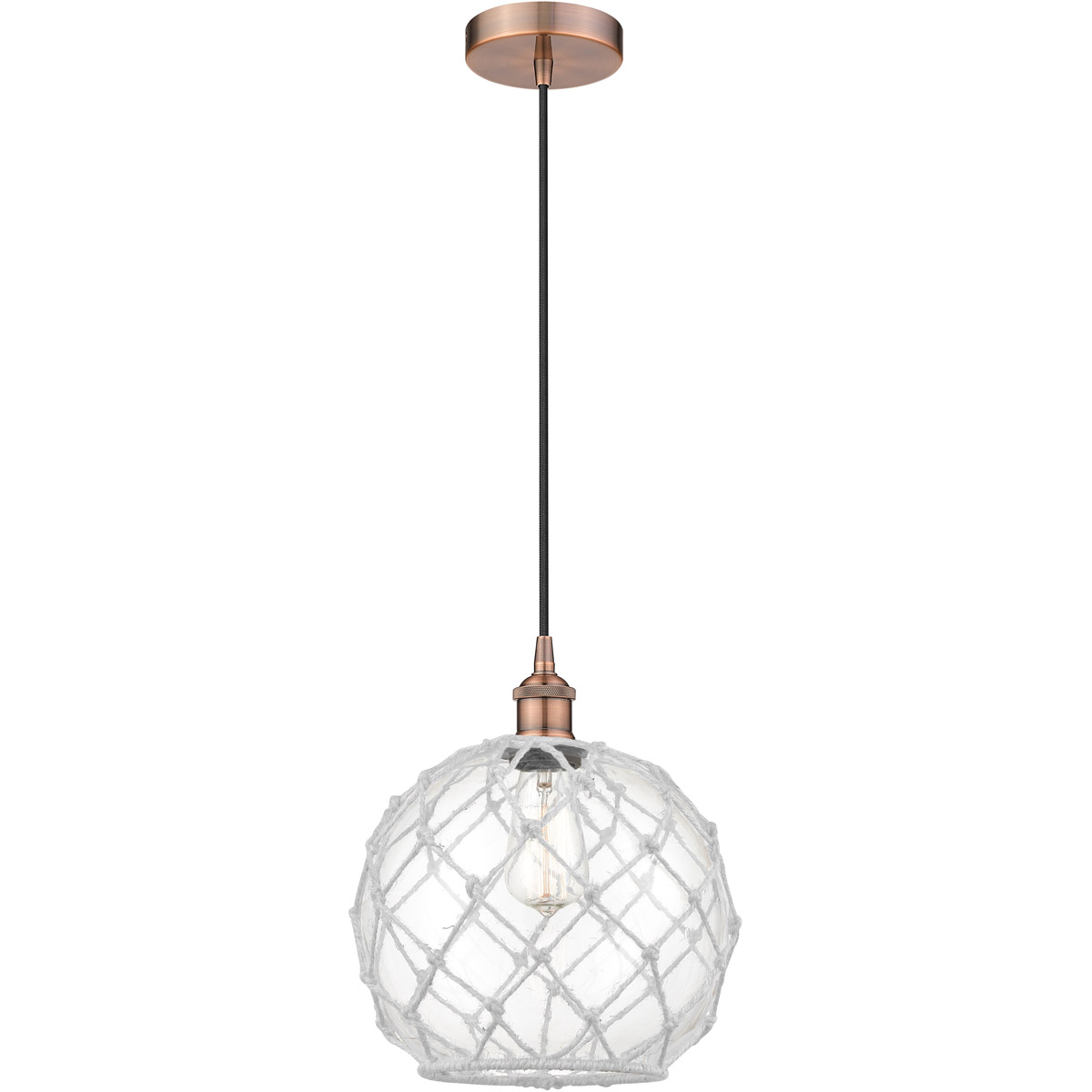 Edison Farmhouse Rope 1 Light 10 inch Antique Copper Mini Pendant Ceiling Light