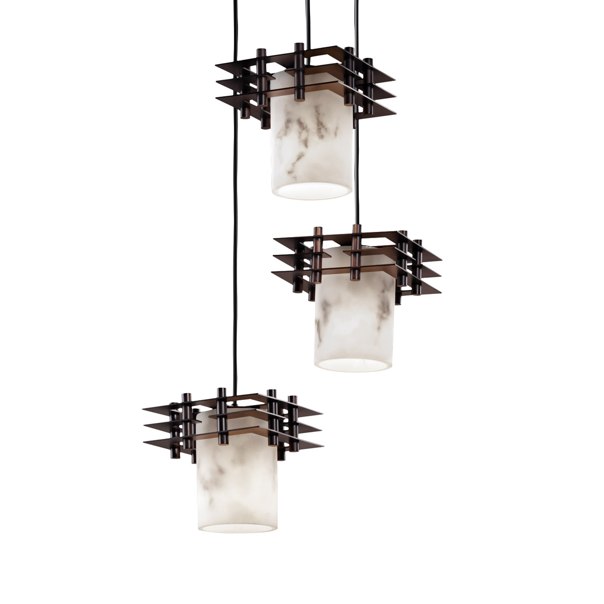 Metropolis 3 Light 7 inch Dark Bronze Pendant Ceiling Light in Cylinder with Flat Rim