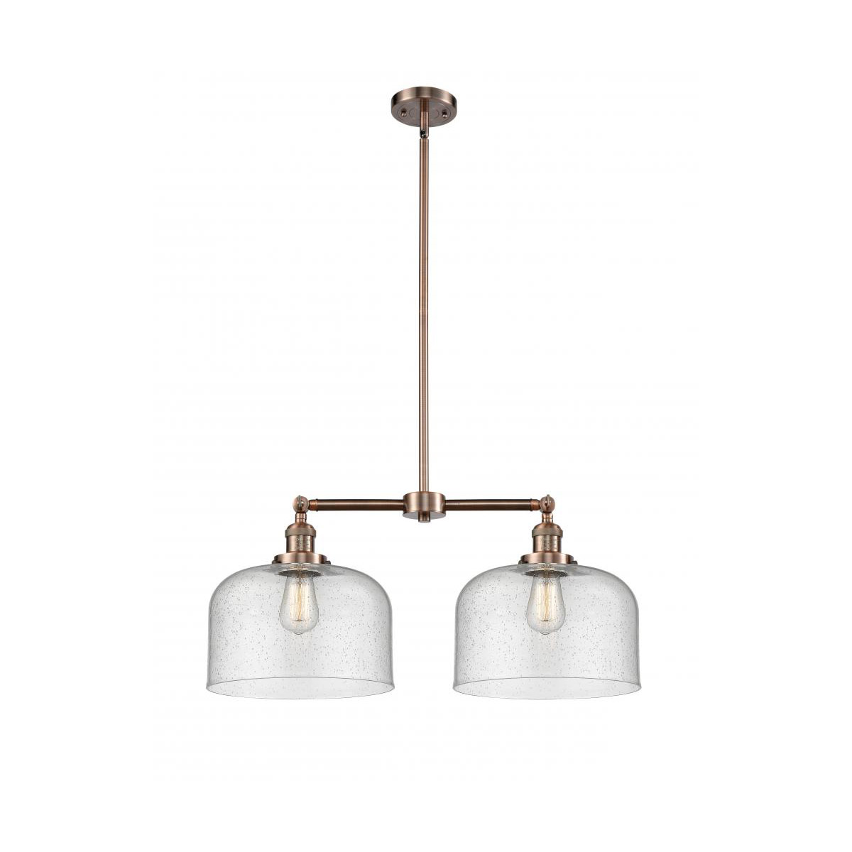 Franklin Restoration X-Large Bell 2 Light 21 inch Antique Copper Chandelier Ceiling Light in Seedy Glass, Franklin Restoration