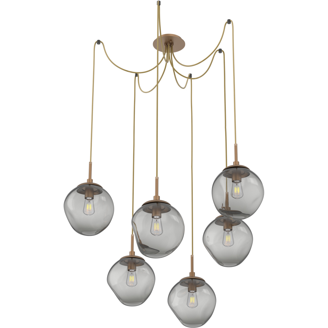 Aster 6 Light 18.7 inch Novel Brass Swag Multi-Pendant Ceiling Light in Smoke