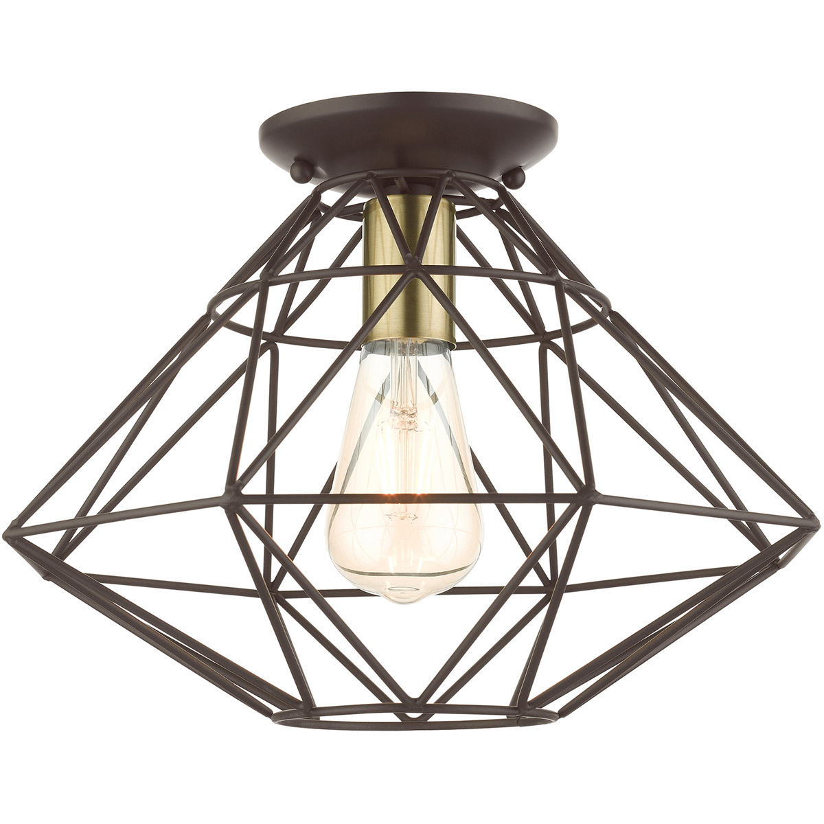Geometric 1 Light 14 inch Bronze Flush Mount Ceiling Light