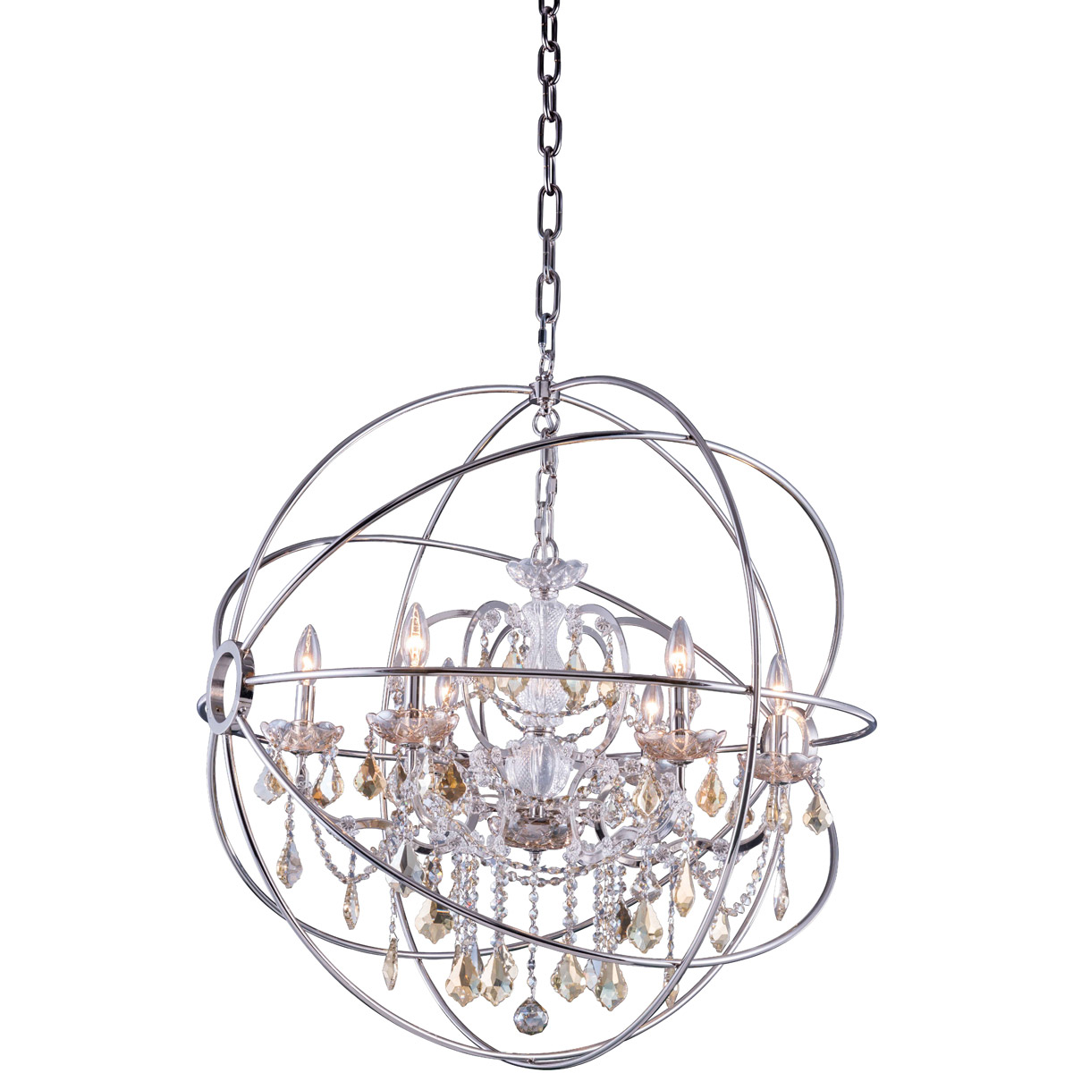 Geneva 6 Light 32 inch Polished Nickel Pendant Ceiling Light in Golden Teak, Urban Classic
