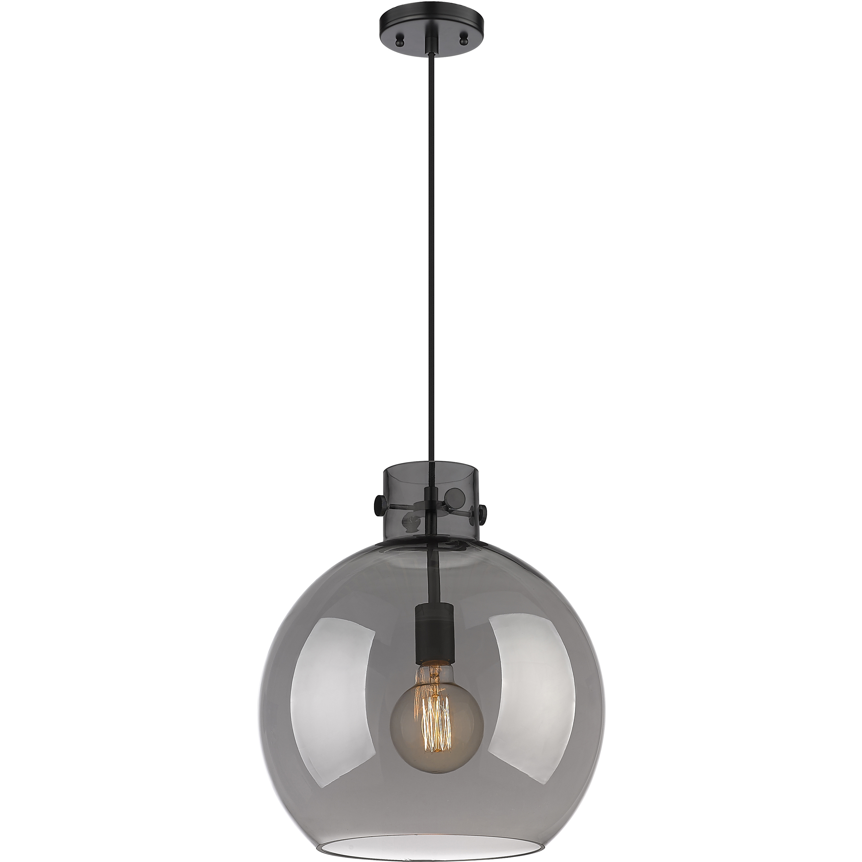 Newton Sphere Pendant Ceiling Light in Matte Black, Plated Smoke Glass