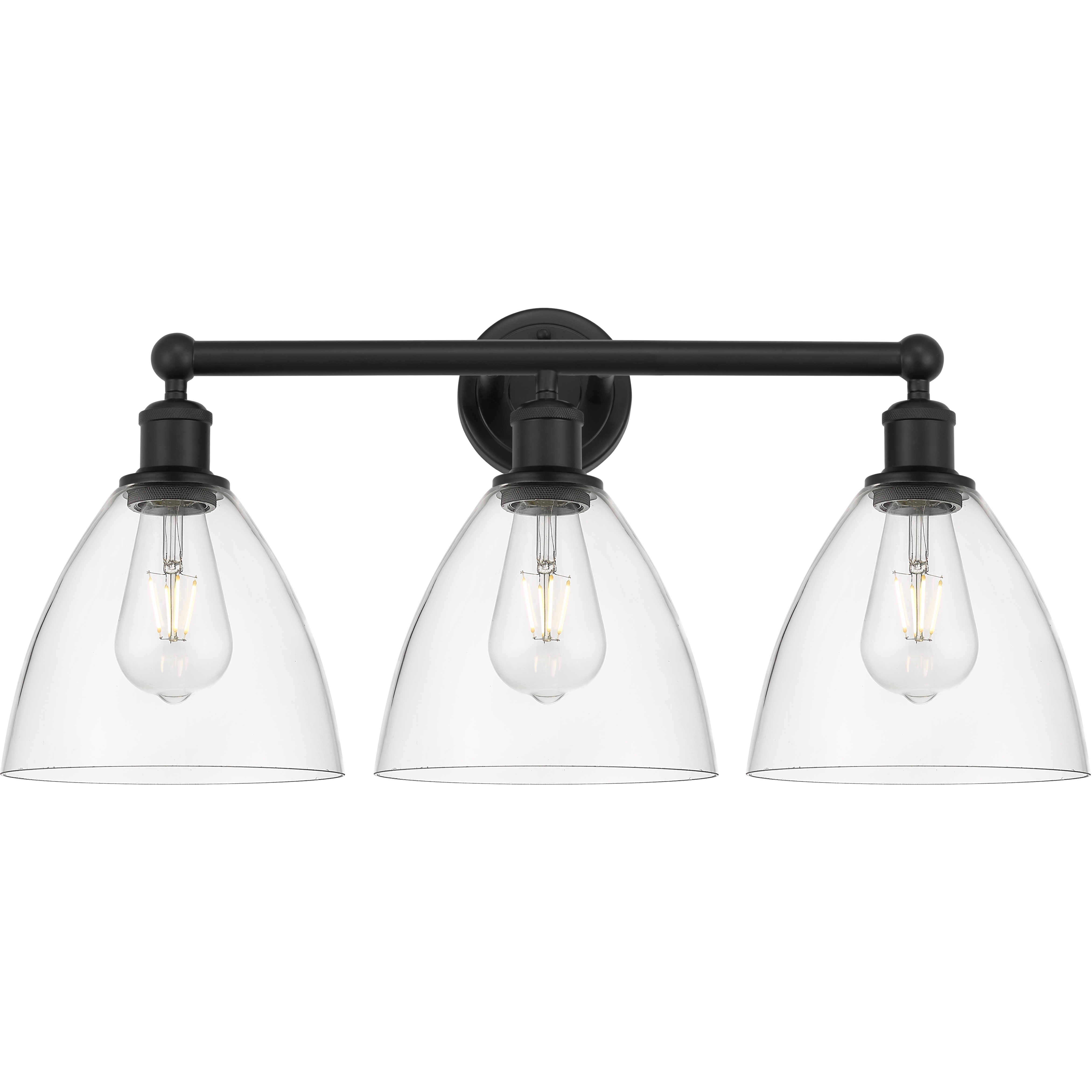 Edison Bristol Glass 3 Light 26 inch Matte Black Bath Vanity Light Wall Light in Clear Glass