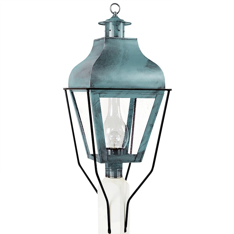 Stanfield 1 Light 32 inch Verdi Gris Post Lamp in Seedy Marine Glass, One 75W Medium with Chimney