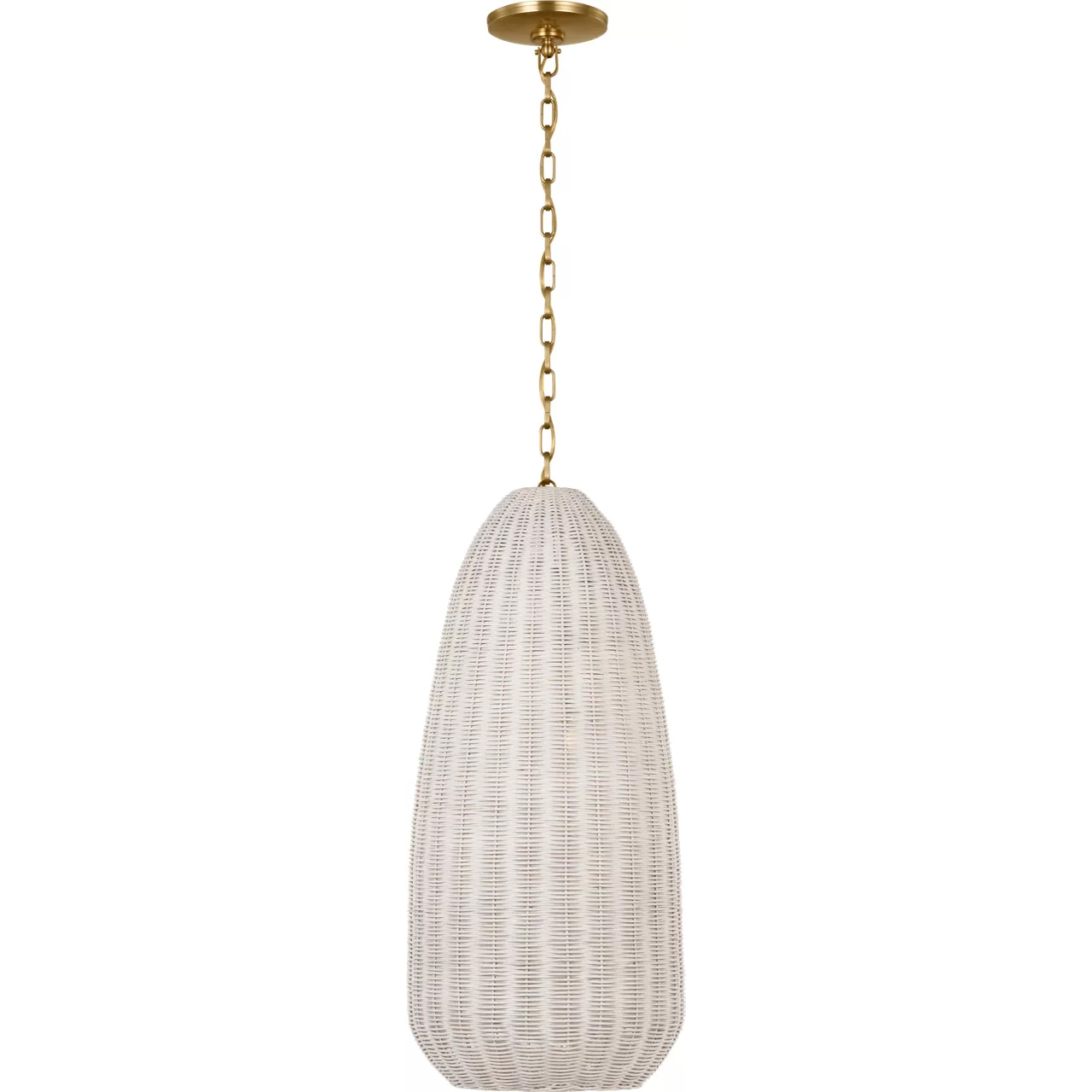 Chapman & Myers Kokomo LED 15 inch Antique-Burnished Brass Elongated Pendant Ceiling Light in Chalk Wicker