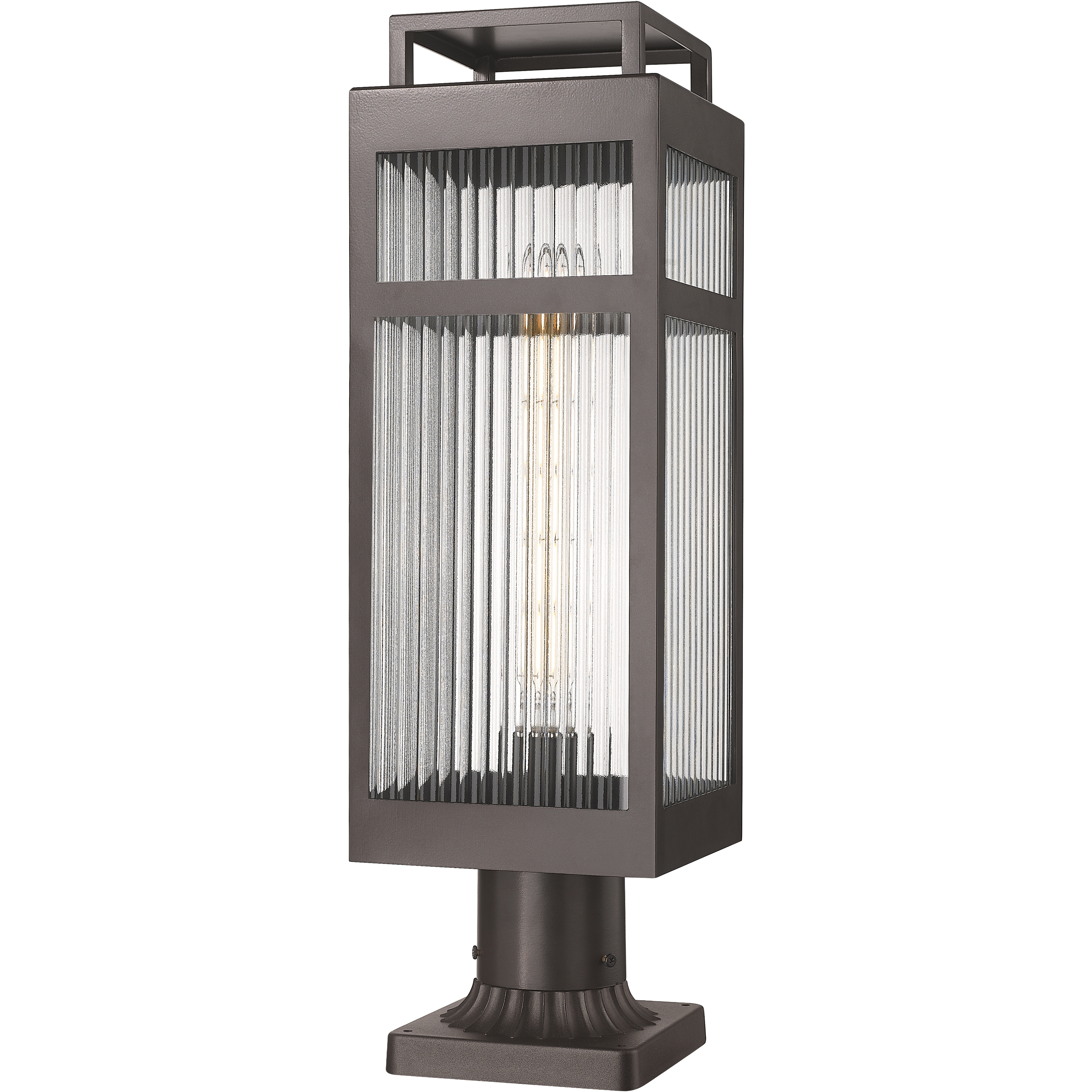 Ridgeway 1 Light 21.38 inch Bronze Outdoor Post Lantern in Striped Clear Glass