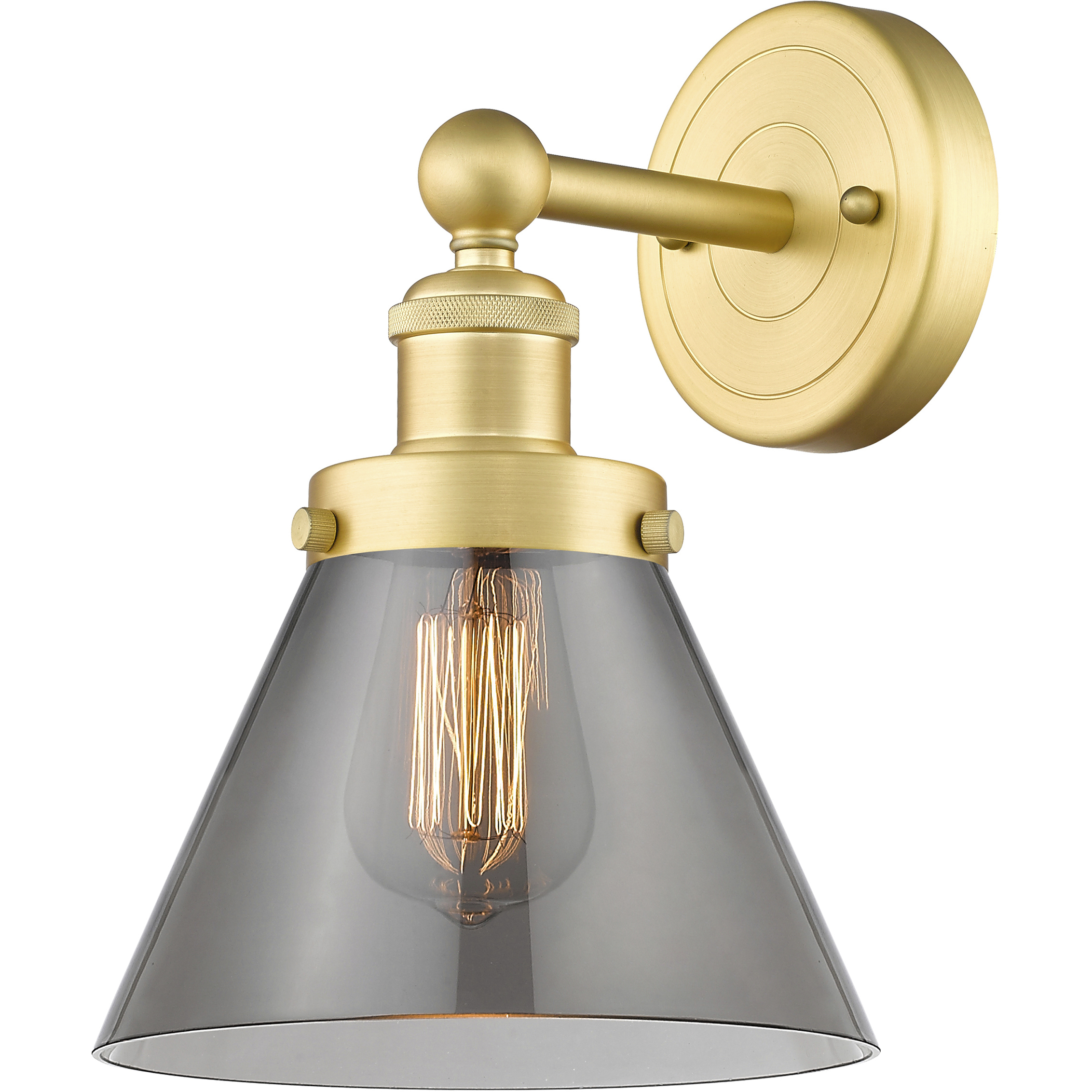 Cone 1 Light 7.75 inch Satin Gold Sconce Wall Light in Light Smoke Glass, Large