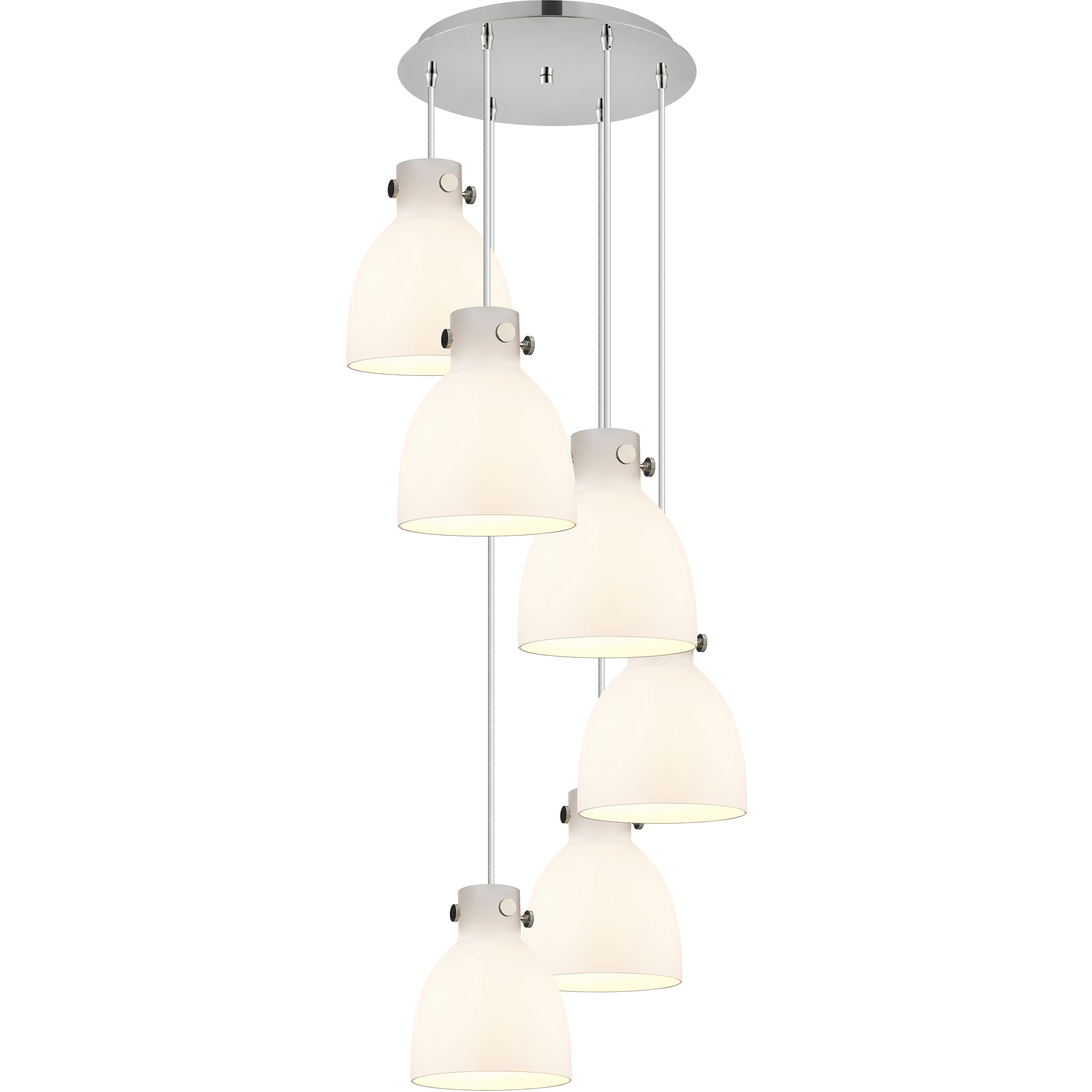 Newton Bell 6 Light 18.63 inch Polished Nickel Multi Pendant Ceiling Light in White Glass