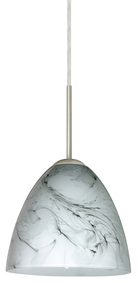 Vila 1 Light Satin Nickel Pendant Ceiling Light in Incandescent, Marble Grigio Glass