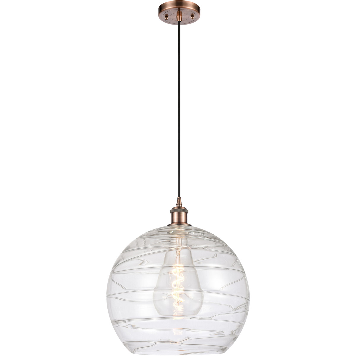 Ballston Deco Swirl 1 Light 14 inch Antique Copper Pendant Ceiling Light