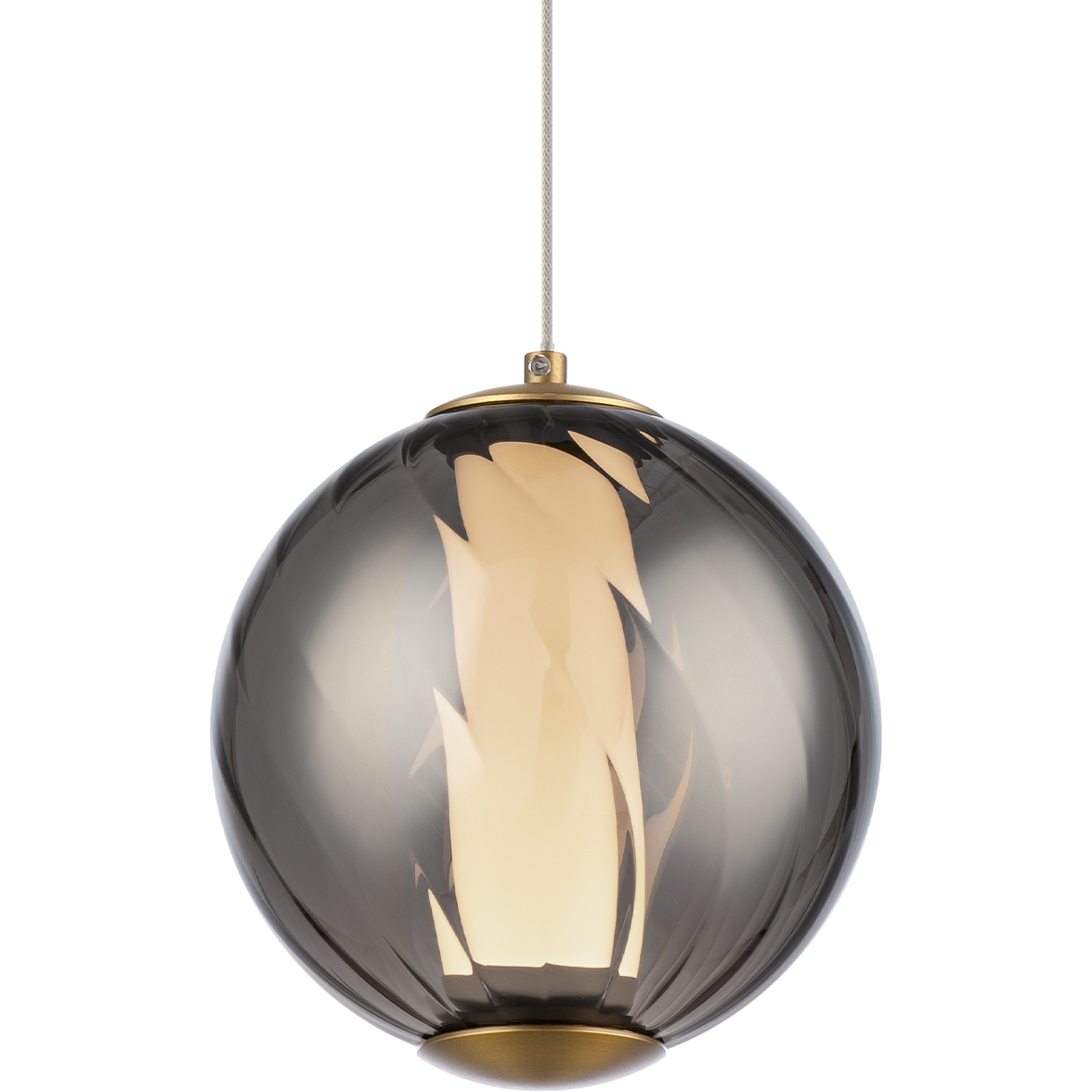 Swirly LED 5.9 inch Smoke Glass and Aged Brass Mini-Pendant Ceiling Light in 3500K