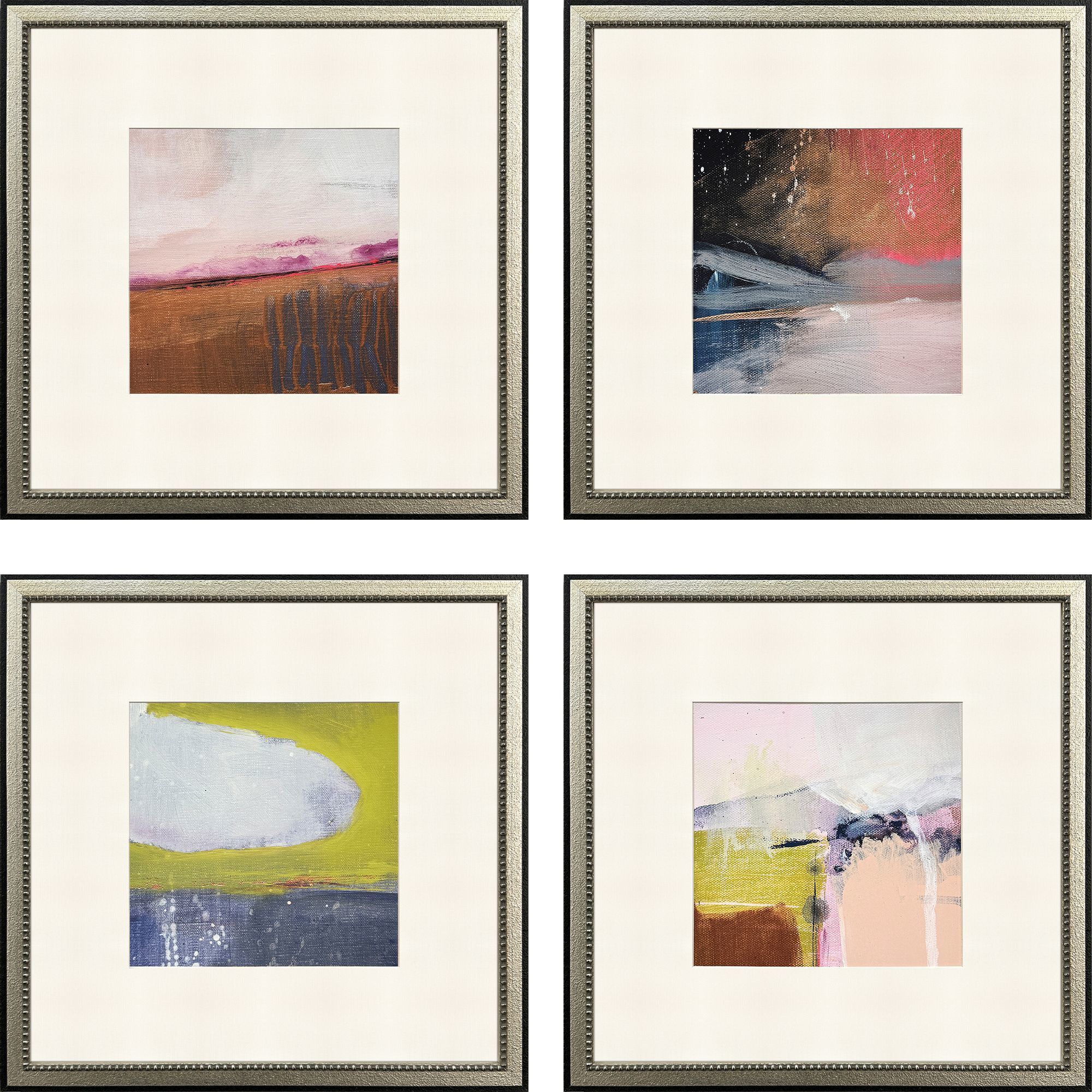 Composition in Copper Blue and Pink and Purple and Rust Framed Art