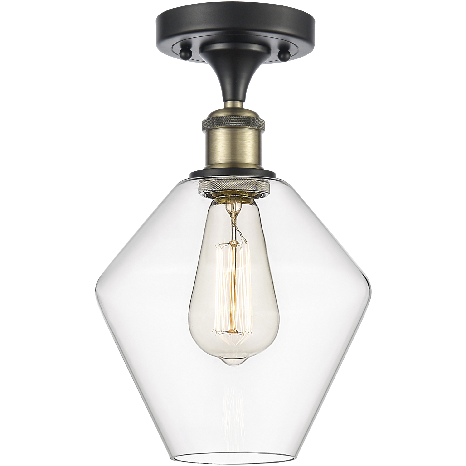 Ballston Cindyrella 1 Light 8 inch Black Antique Brass Semi-Flush Mount Ceiling Light in Incandescent, Clear Glass