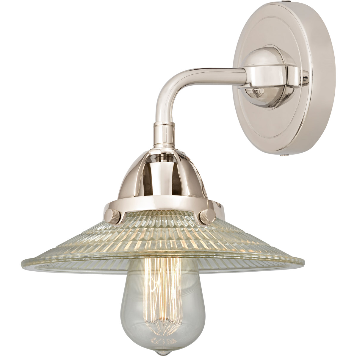 Nouveau 2 Halophane 1 Light 9 inch Polished Nickel Sconce Wall Light in Clear Halophane Glass