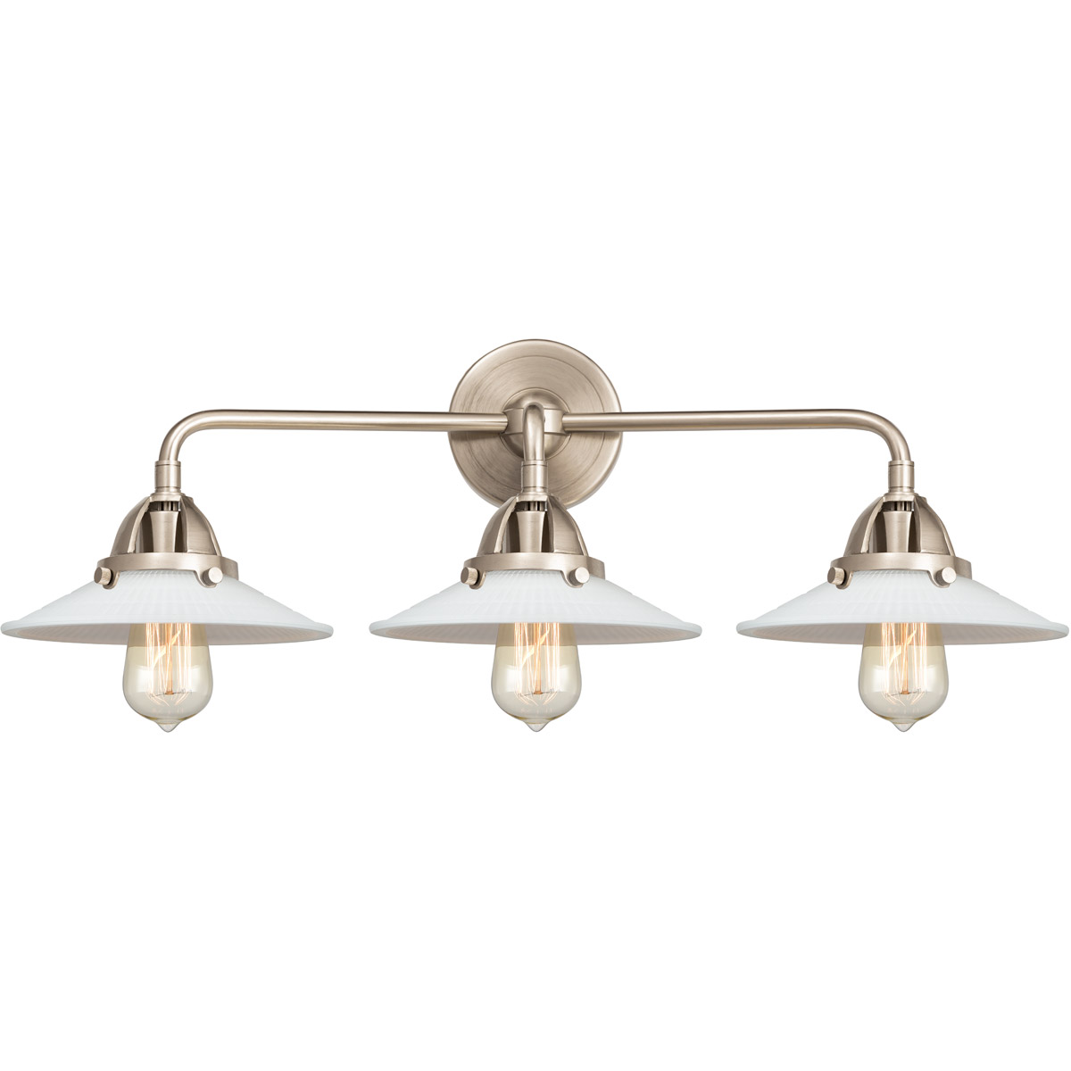 Nouveau 2 Halophane LED 27 inch Antique Copper Bath Vanity Light Wall Light in Matte White Halophane Glass