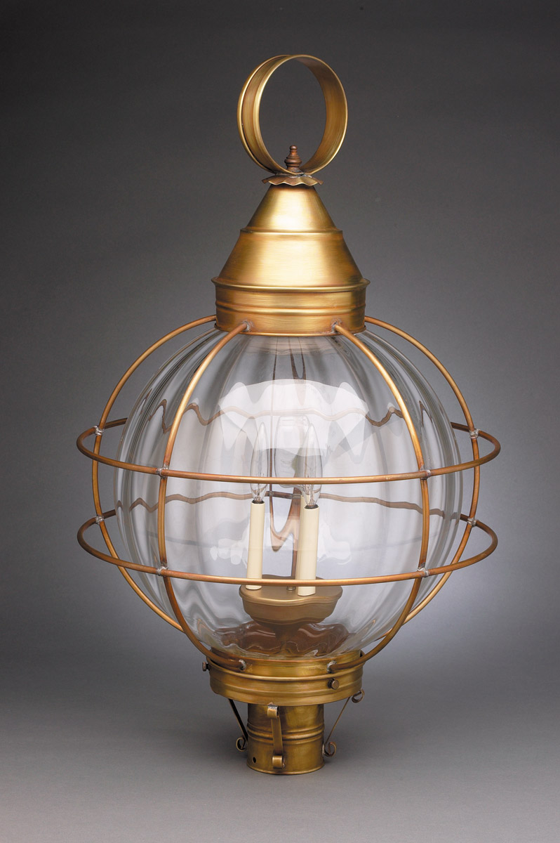 Round Onion 3 Light 30 inch Antique Copper Post Lamp in Optic Glass, Three 60W Candelabra
